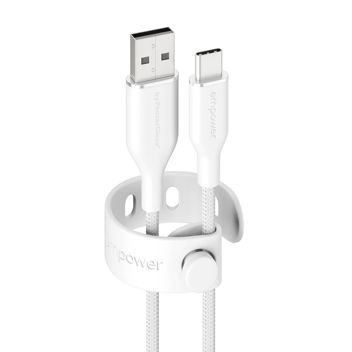 empower by PanzerGlass Racing 60W USB-A to USB-C Cable | USB 2.0 | 1.2M | Silver White