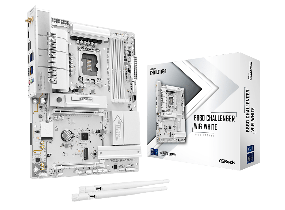 ASRock B860 Challenger WiFi White Bundkort - Intel B860 - Intel LGA1851 - DDR5 RAM - ATX