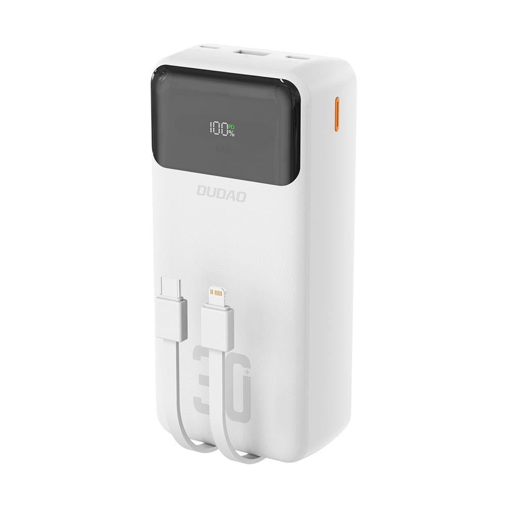 Dudao K15Max 30000mAh PD 22.5W Powerbank with USB-C and Lightning Cables - White - 30000 mAh