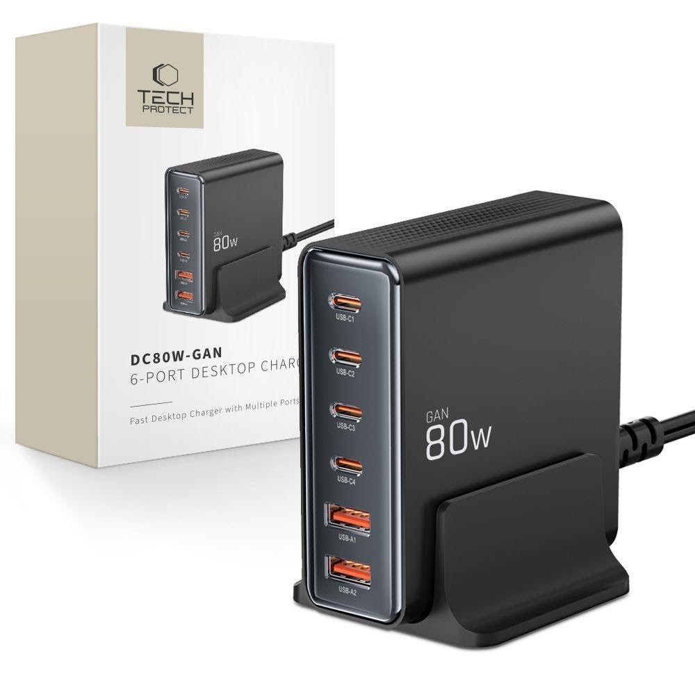 Tech-Protect DC80W-GAN 6-PORT PD80W/QC3.0 Charging Station - Black Mobil Oplader 5906302375448
