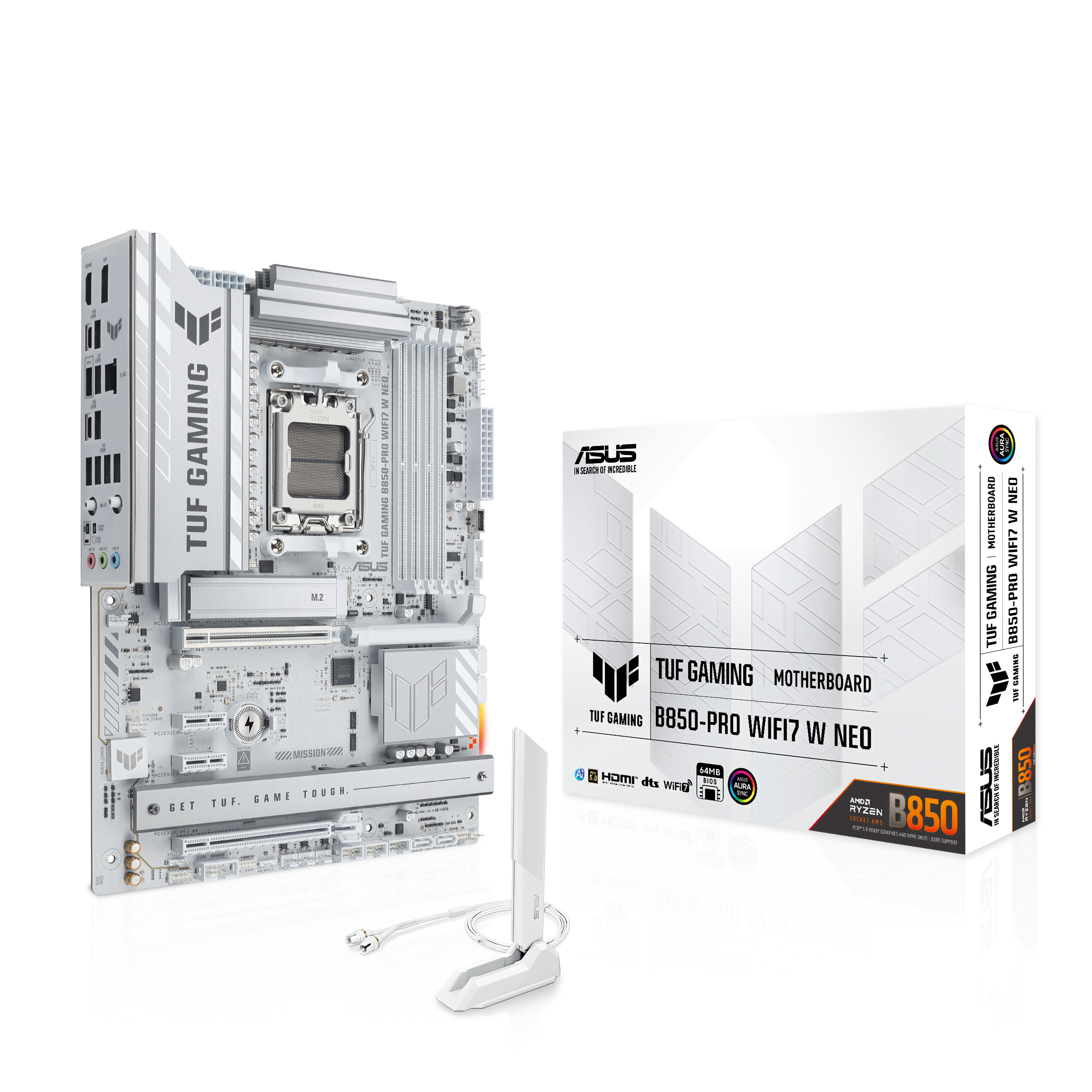 ASUS TUF GAMING B850-PRO WIFI7 W NEO Bundkort - AMD B850 - AMD AM5 - DDR5 RAM - ATX
