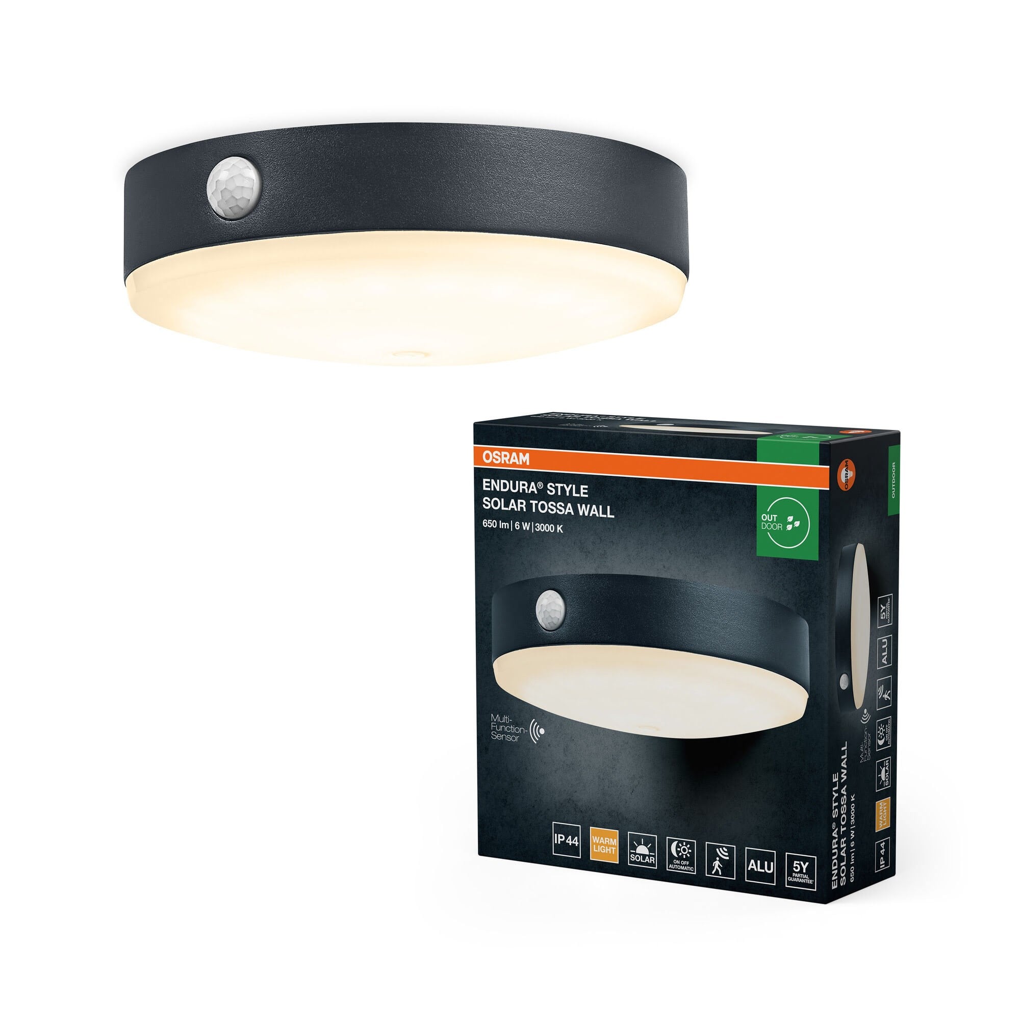Osram OSRAM ENDURA Style Solar Tossa Wall 650lm 3,6W/830 130mm mørkegrå Lampe 4099854455698