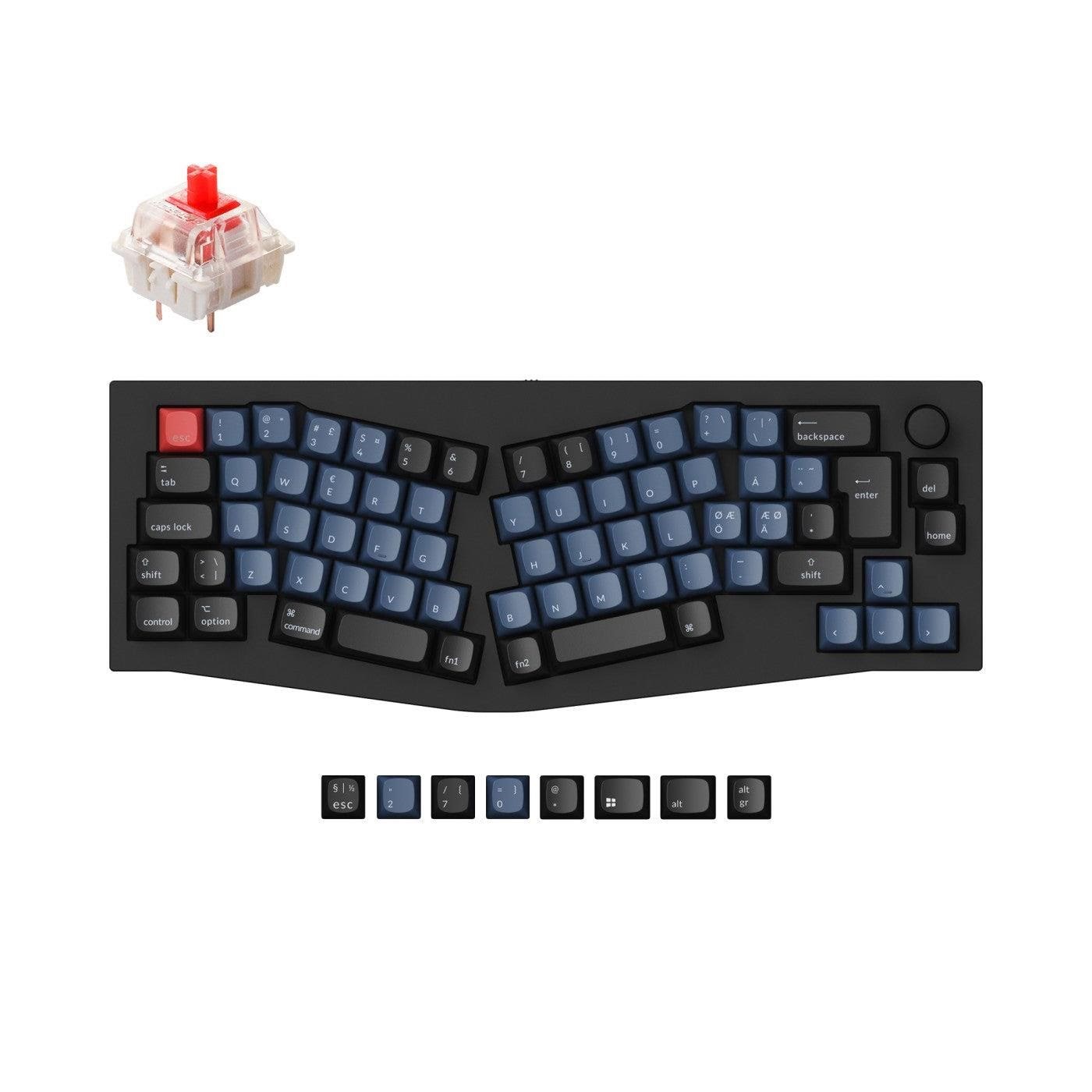 Keychron Q8 QMK Wired 65% Alice Layout - Gateron G Pro Red - Ergonomisk tastatur - Nordisk - Sort