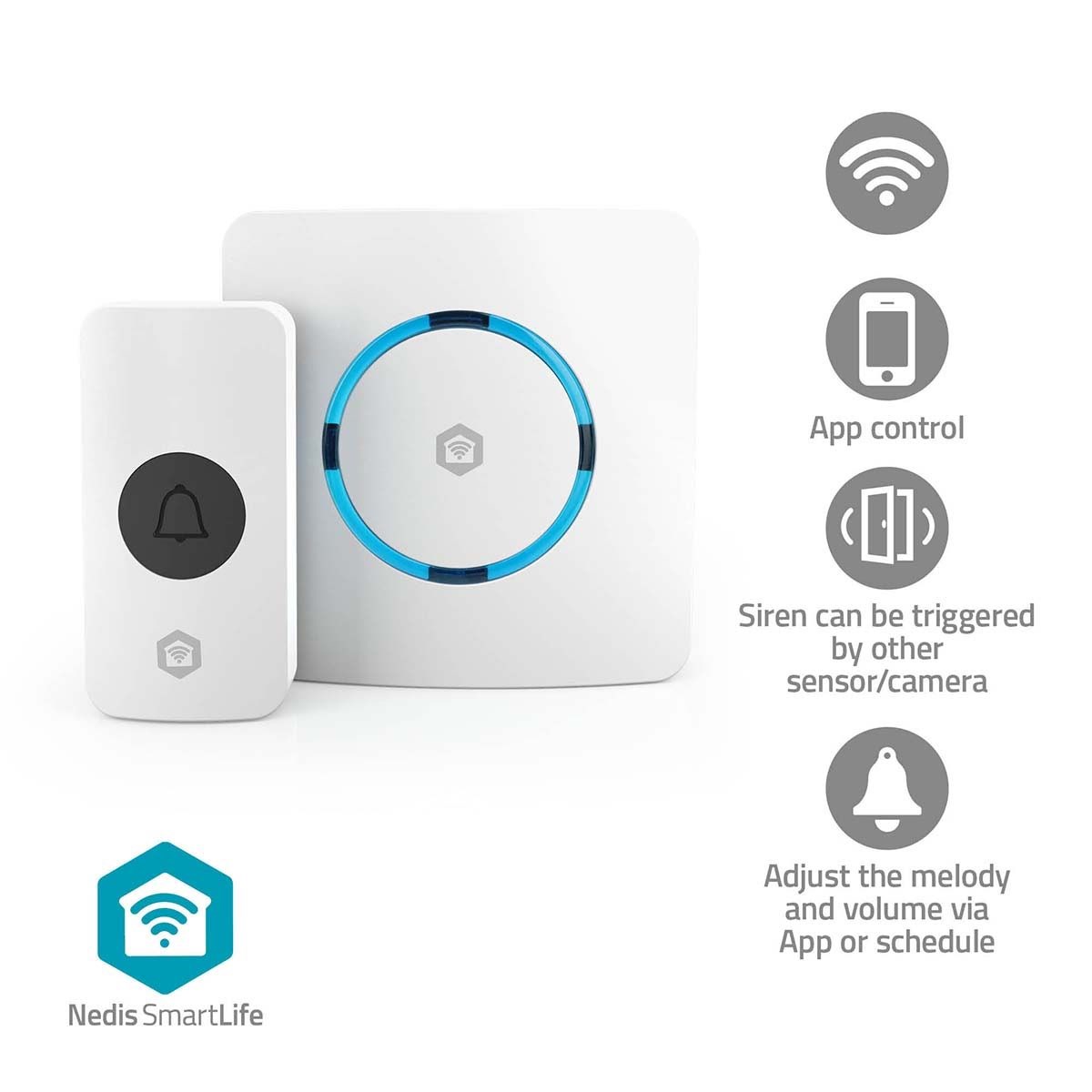 Nedis SmartLife Dørklokke WiFi Hvid Smart Home WIFIDB11CWT