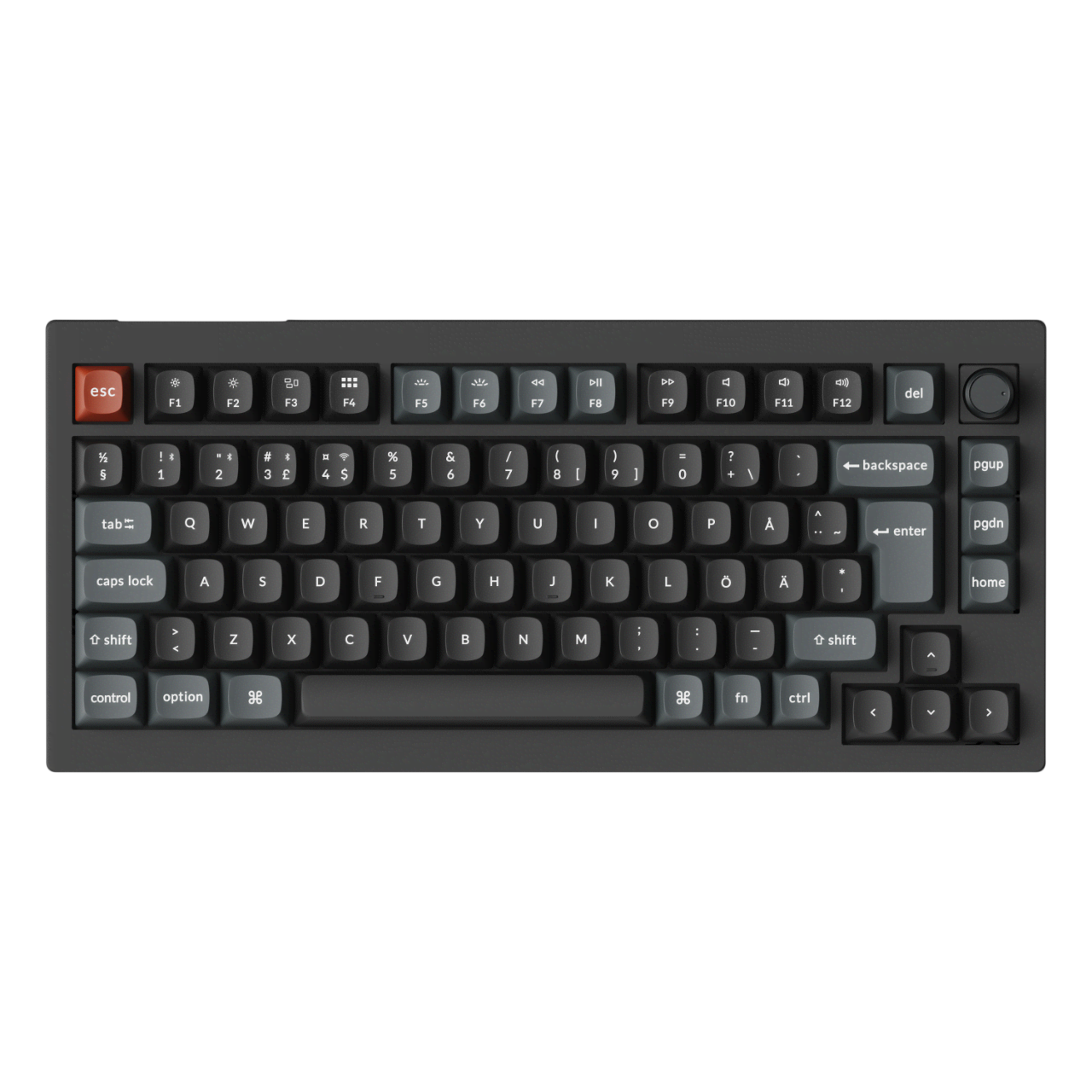 Keychron V1 Ultra 75% 8K Wireless Tri-Mode - POM Brown - Gaming Tastatur - Uden Numpad - Nordisk - Sort Tastatur V1U-D3-BO