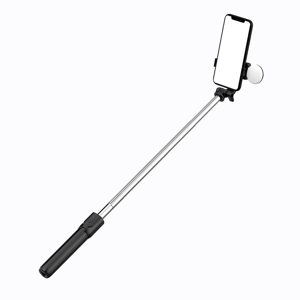 Hurtel Selfie Stick WR1YXS Telescopic Tripod 0.71m with Round Lamp - Black