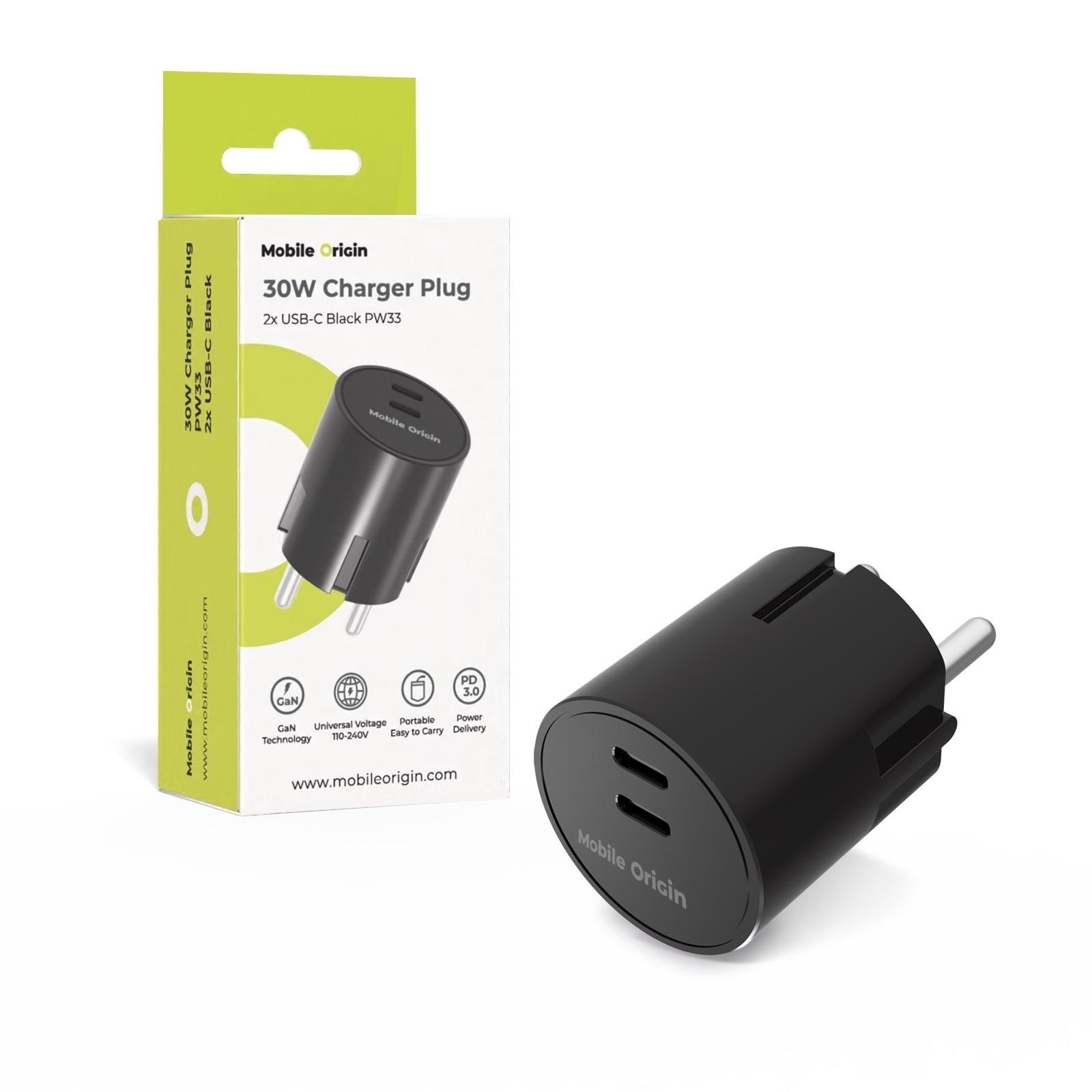 Mobile Origin 30W Charger Plug PW33 - 2x USB-C - black Mobil Oplader MO-PW33-BLK