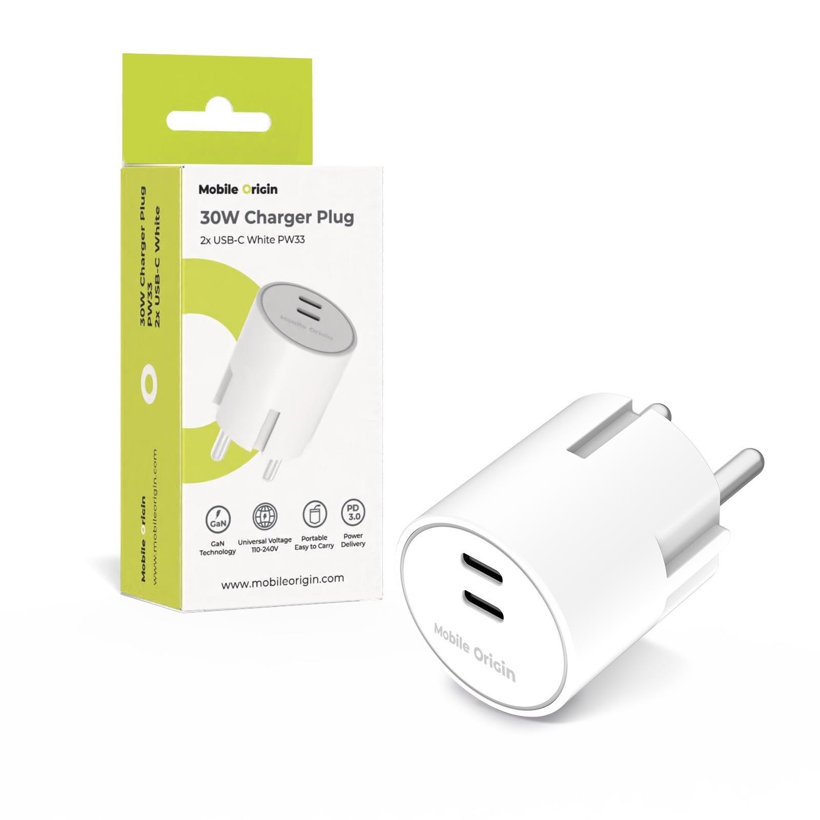 Mobile Origin 30W Charger Plug PW33 - 2x USB-C - white Mobil Oplader MO-PW33-WHT