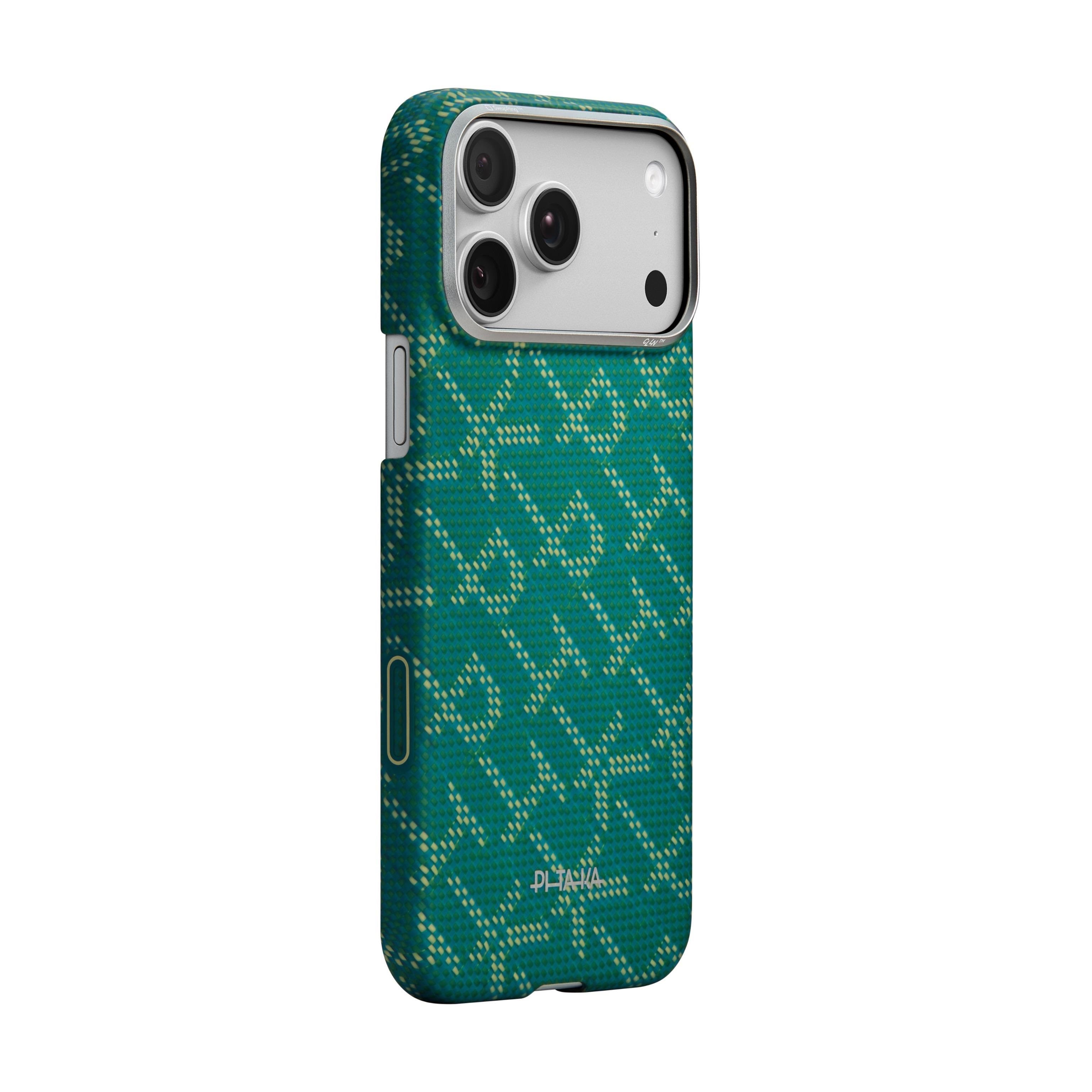 PITAKA Ultra-Slim Case - Monogram-Gold/Green - iPhone 17 Pro Max Mobilcover KI1701PTKP