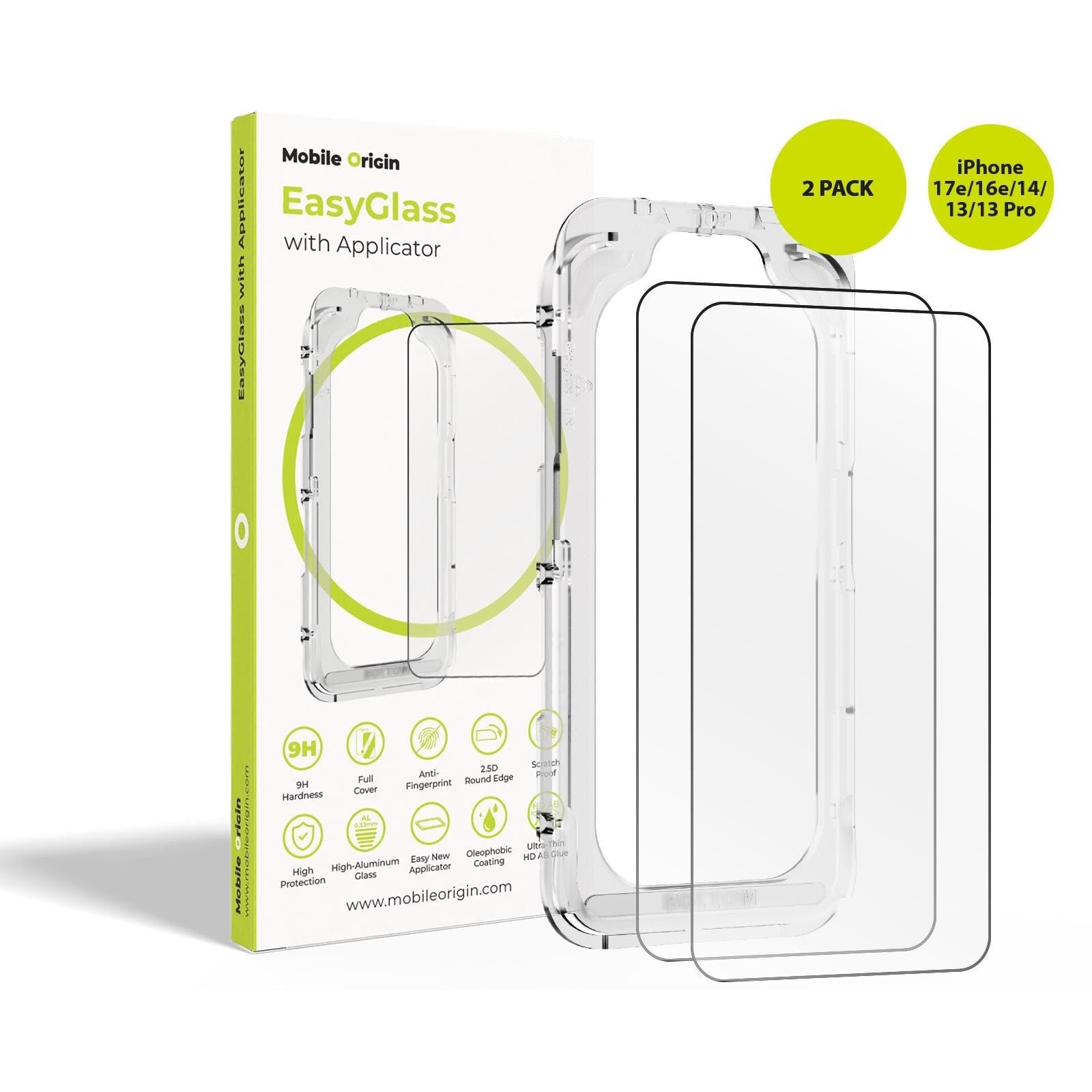 Mobile Origin EasyGlass with Applicator iPhone 17e/16e/14/13/13 Pro - 2 pack