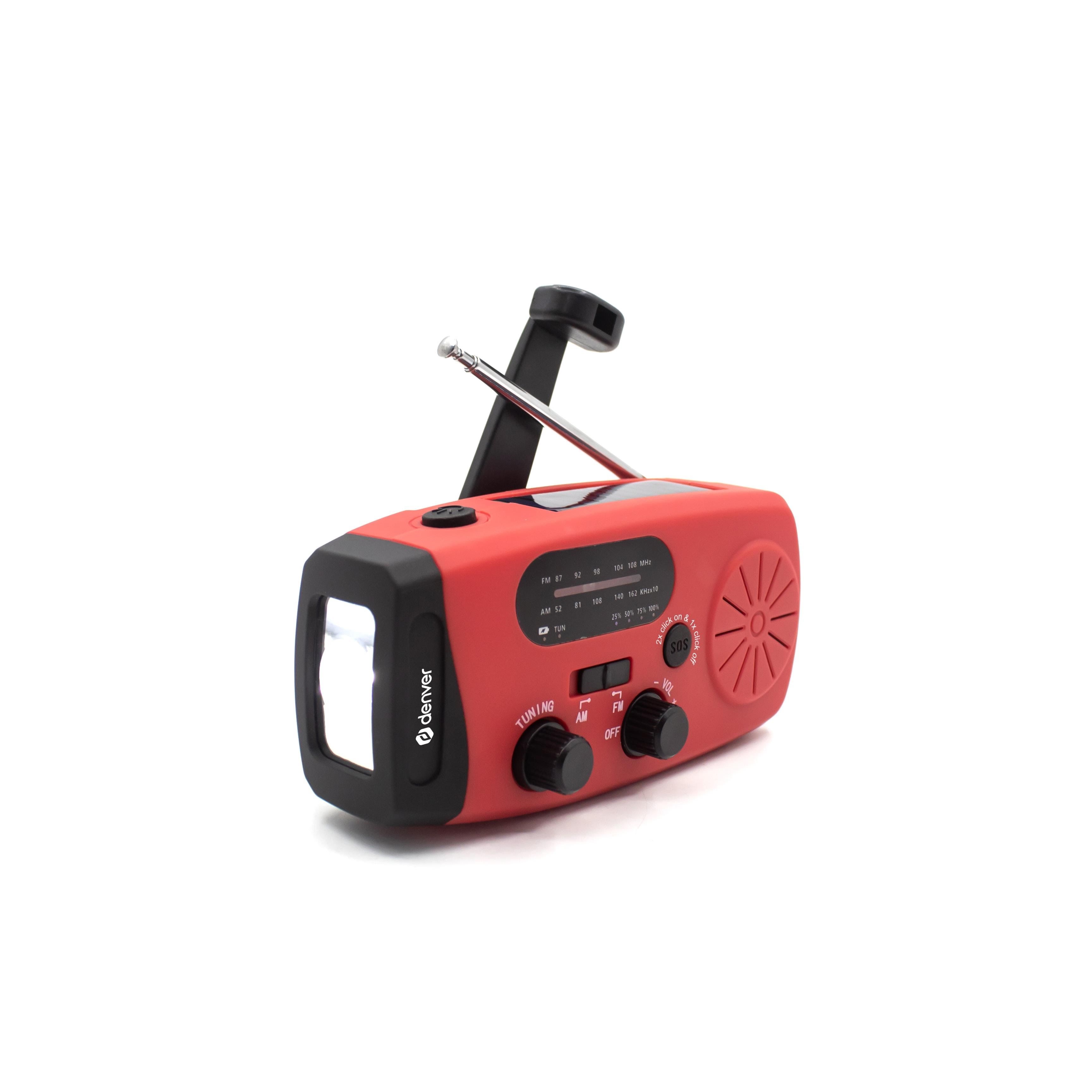 DENVER SCR-2007 - Emergency Radio - Solar - Dynamo - 2000 mAh Powerbank - FM - FM - Mono - Rød