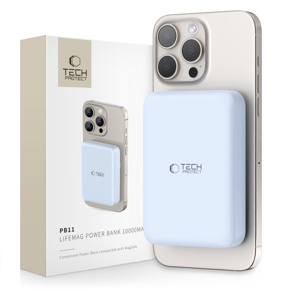 Tech-Protect LifeMag PB11 Powerbank with MagSafe 10000mAh 15W USB-C Port - Blue + USB-C Cable - 10000 mAh Powerbank Blå 5906302309511