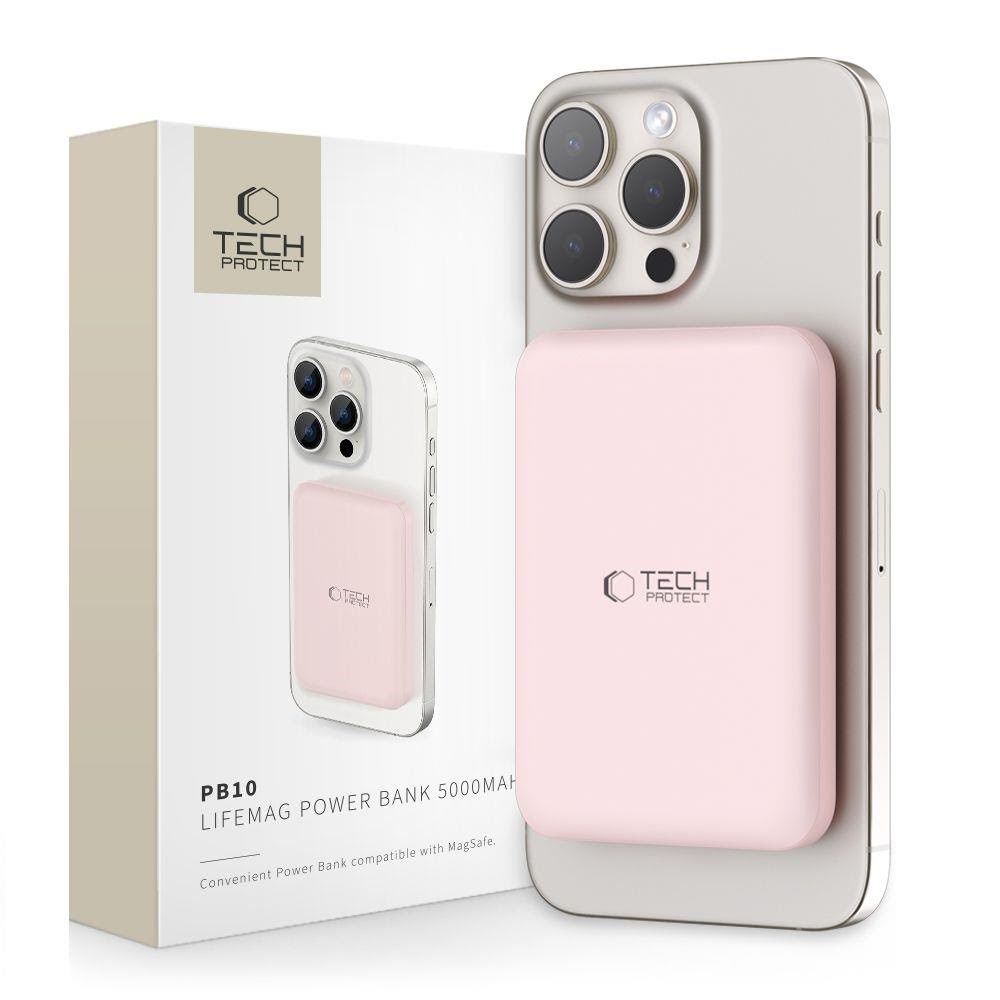 Tech-Protect LifeMag PB10 Power Bank with MagSafe 5000mAh 15W USB-C Port - Pink + USB-C Cable - 5000 mAh