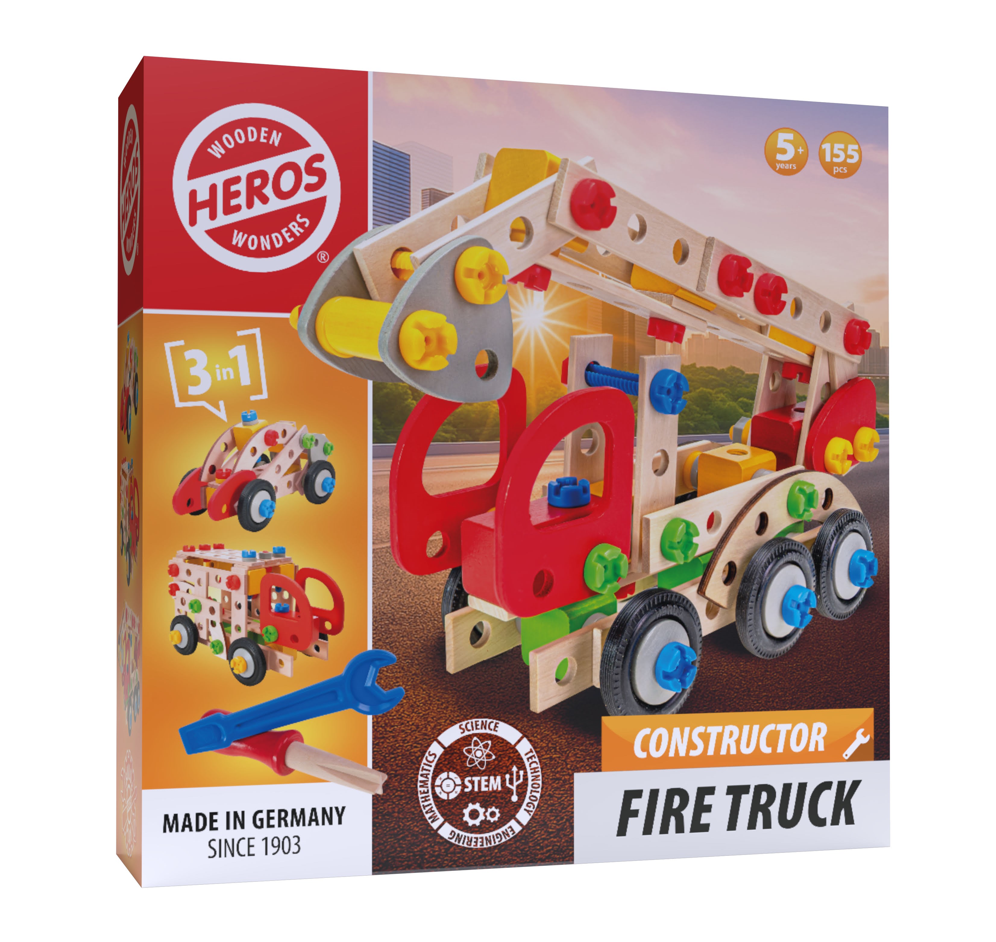 Heros Constructor - 3-i-1, brandbil, 155 dele Konstruktionslegetøj HE0009