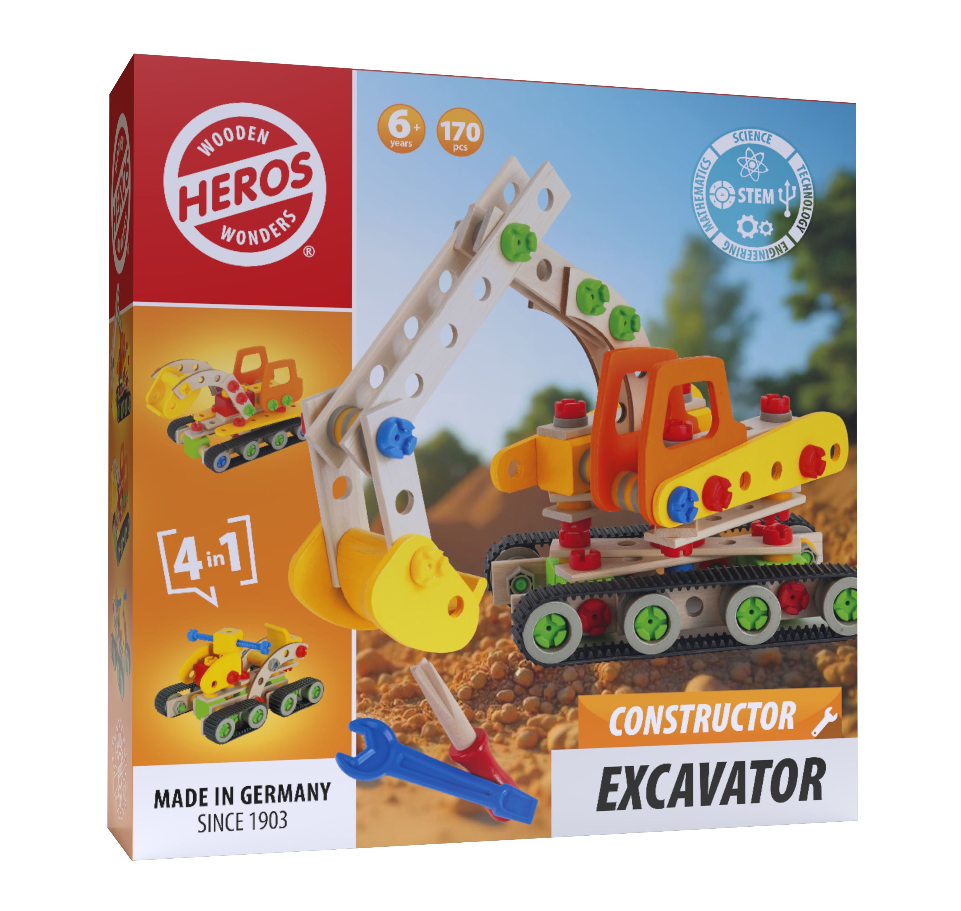 Heros Constructor - 4-i-1, gravemaskine, 170 dele Konstruktionslegetøj HE0010