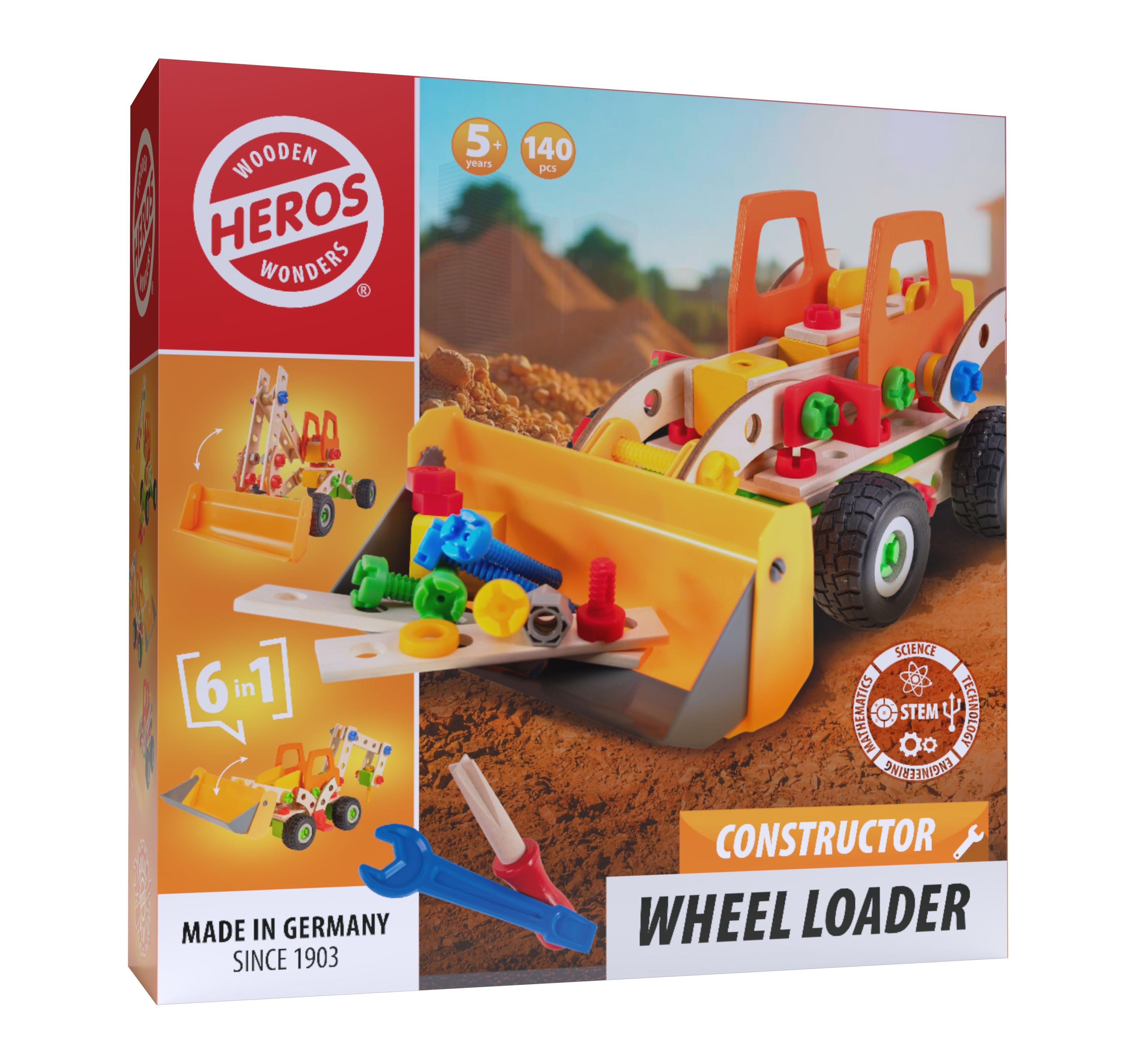 Heros Constructor - 6-i-1, læssemaskine, 140 dele Konstruktionslegetøj HE0011