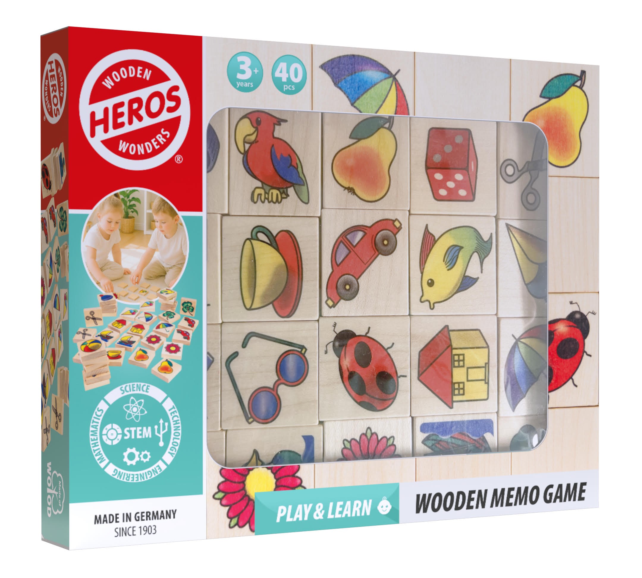 Heros Leg & lær - Træ-memospil med billeder, 40 brikker Konstruktionslegetøj HE0012