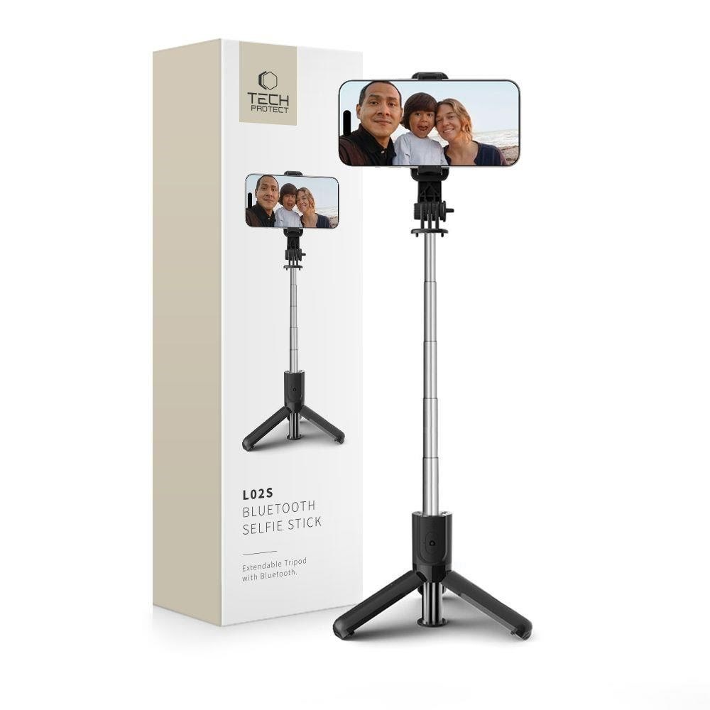 Tech-Protect L02S Bluetooth Selfie Stick with Tripod up to 72cm - Black Mobil Tilbehør 9490713937099