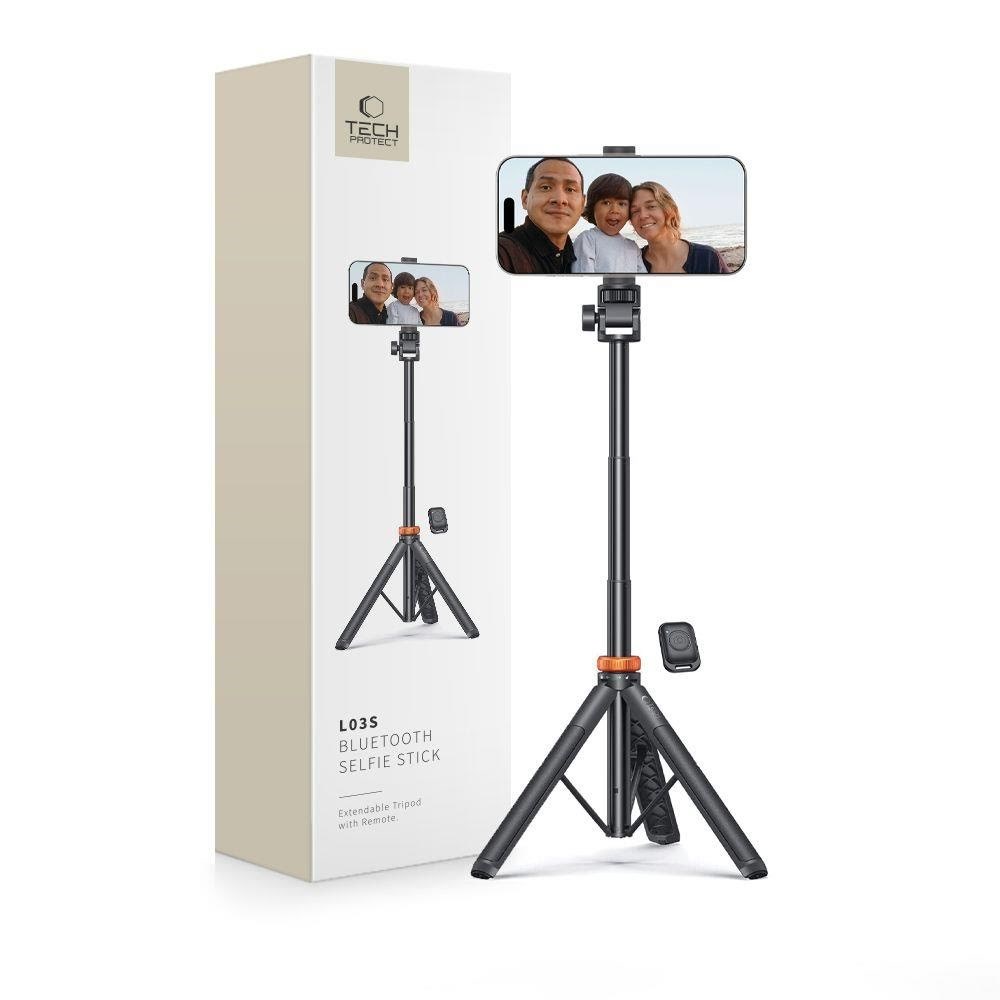Tech-Protect L03S Bluetooth Selfie Stick with Remote Control Tripod up to 148cm and 180 Head - Black Mobil Tilbehør 9490713934463