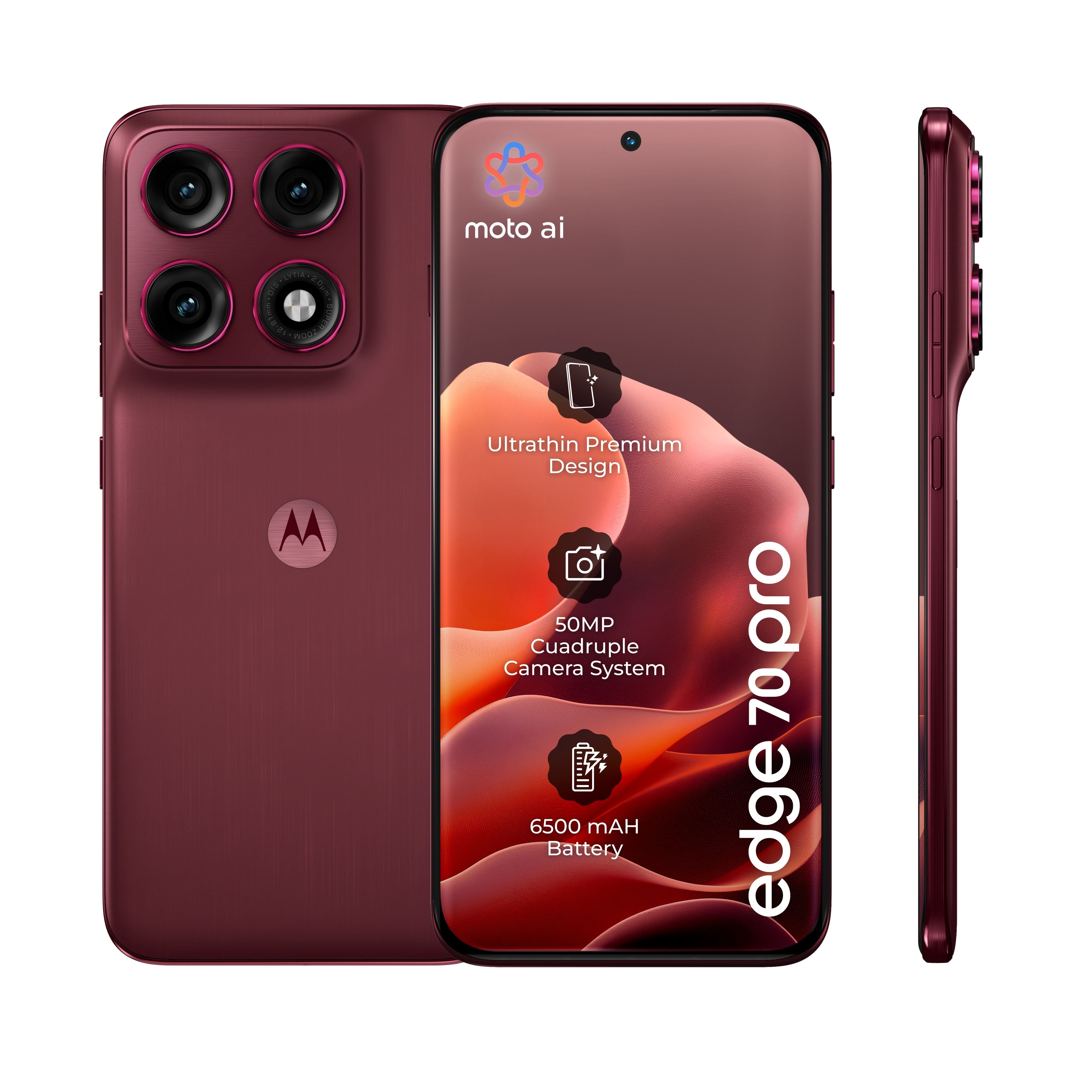 Motorola edge 70 pro 512GB/12GB - PANTONE Zinfandel Mobiltelefon Rød PBC20003SE