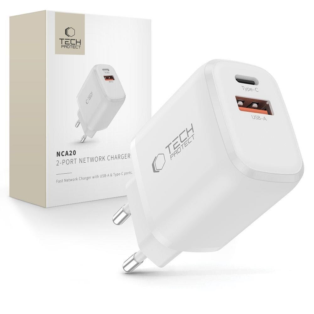 Tech-Protect NCA20 PD 20W QC3.0 USB-A / USB-C- wall charger - white Mobil Oplader 5906302319077