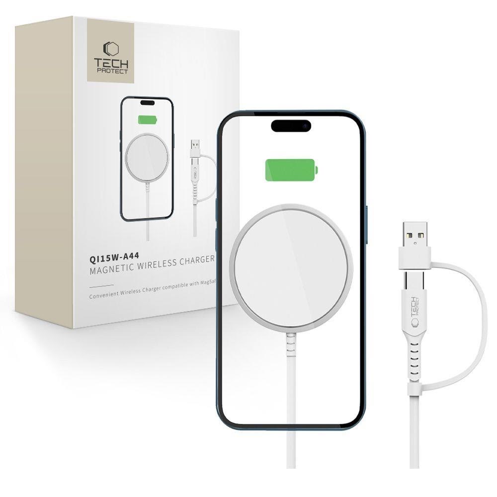 Tech-Protect QI15W-A44 Magnetic Wireless Charger with MagSafe - White Mobil Oplader 5906302380329