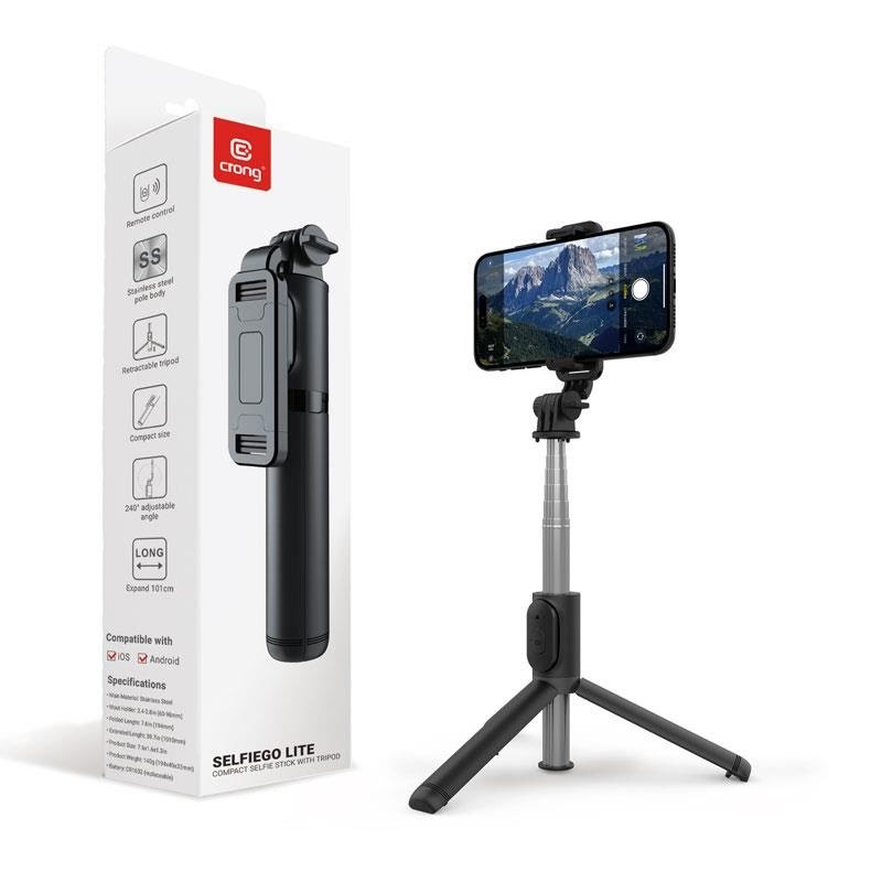 CRONG SelfieGo Lite - Compact Bluetooth Selfie Stick Tripod - Black Mobil Tilbehør CRGSGL1BLK