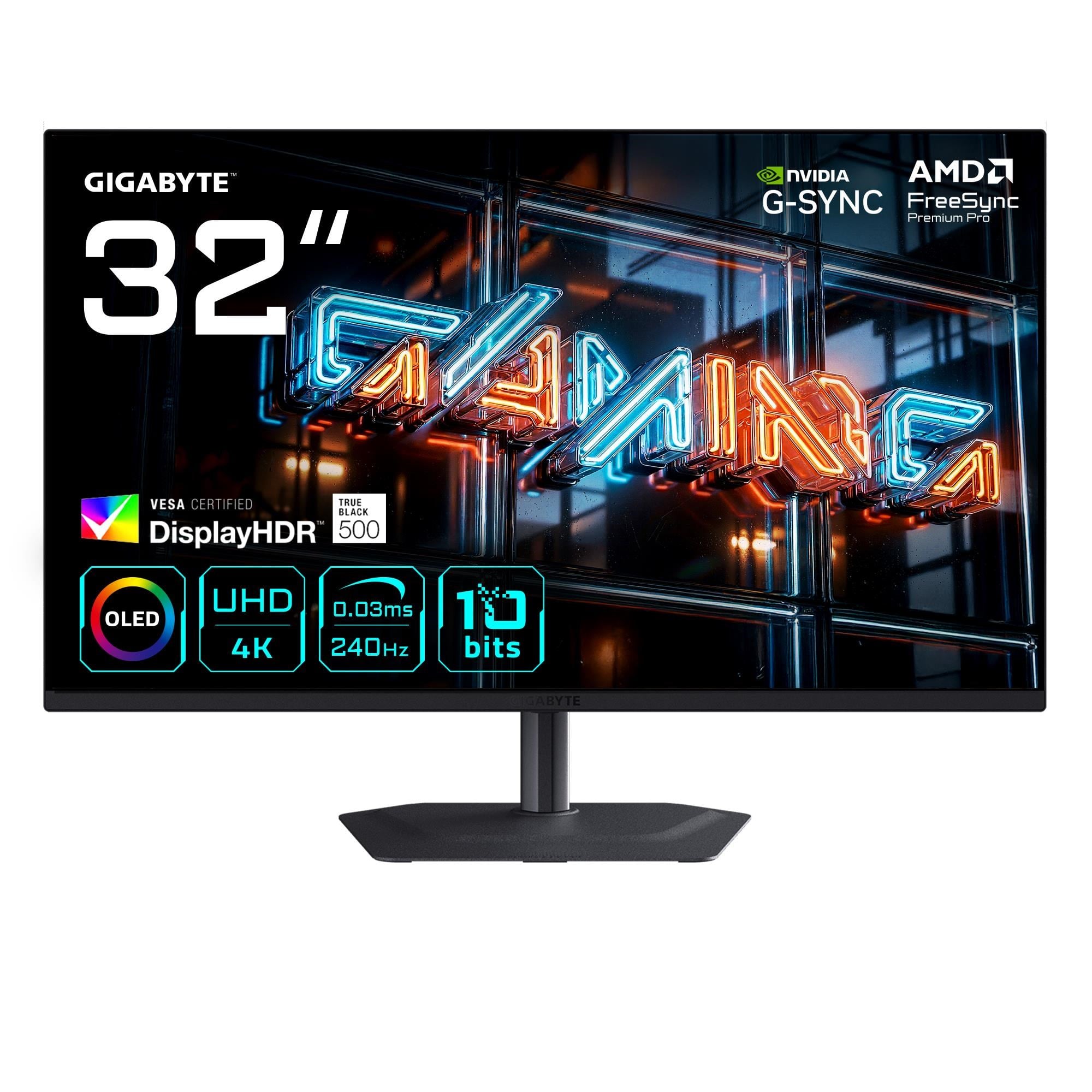 32" GIGABYTE MO32U24 - 3840x2160 (UHD) - 240Hz - QD-OLED Computerskærm Black