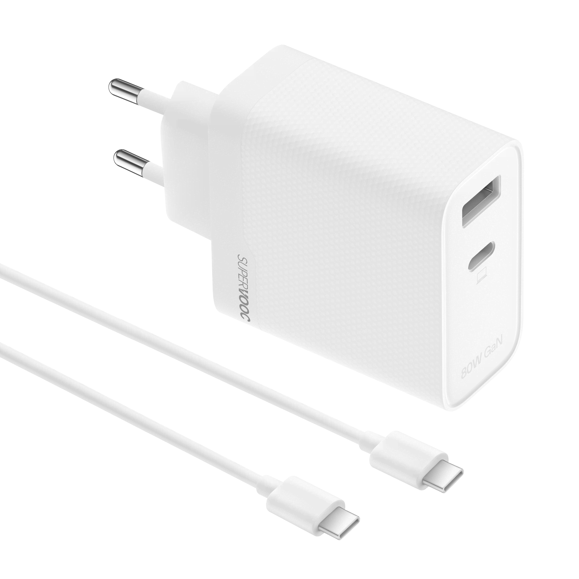 realme SUPERVOOC 80WDual Ports GaN Adapter with Type-C Cable - White Mobil Oplader 631451000024
