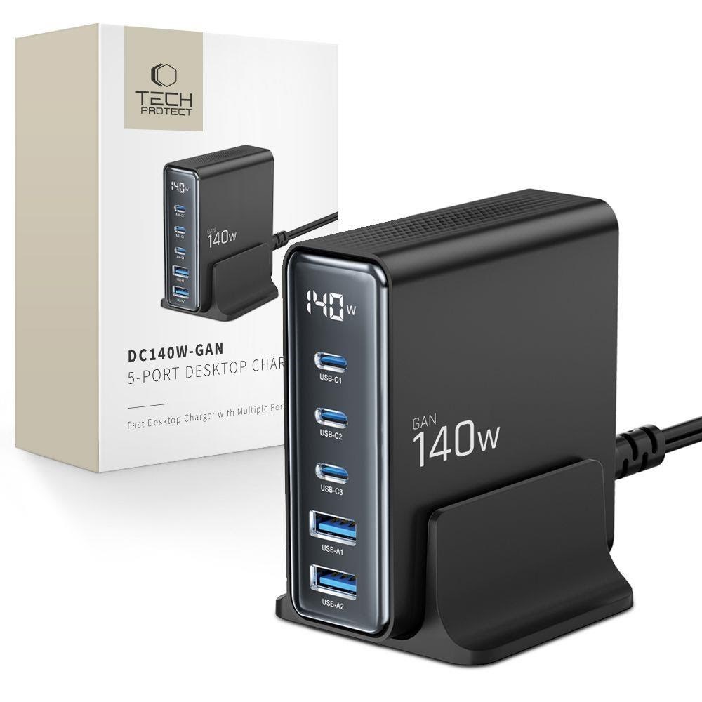 Tech-Protect DC140W-GAN 5-PORT PD140W/QC3.0 Charging Station - Black Mobil Oplader 5906302375455
