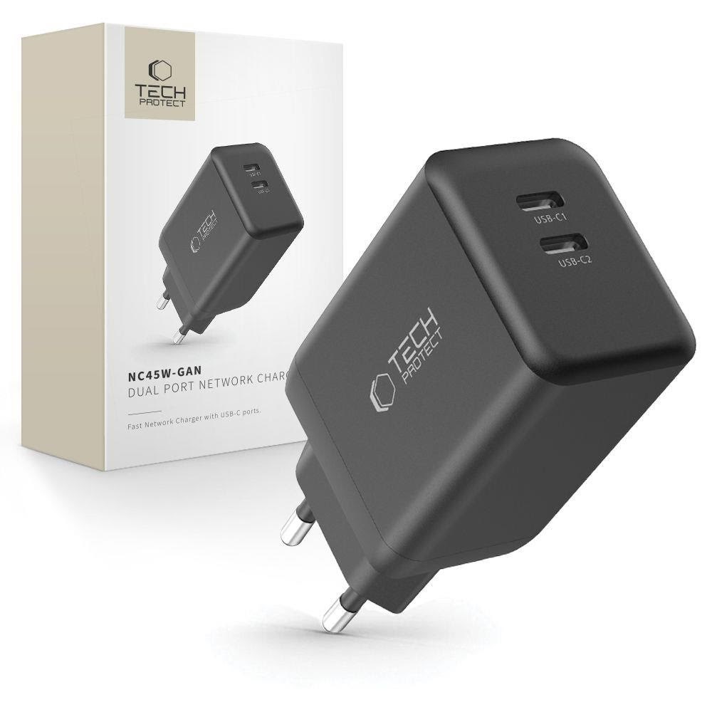 Tech-Protect NC45W-GAN 2-PORT PD45W AC Charger - Black Mobil Oplader 5906302372386