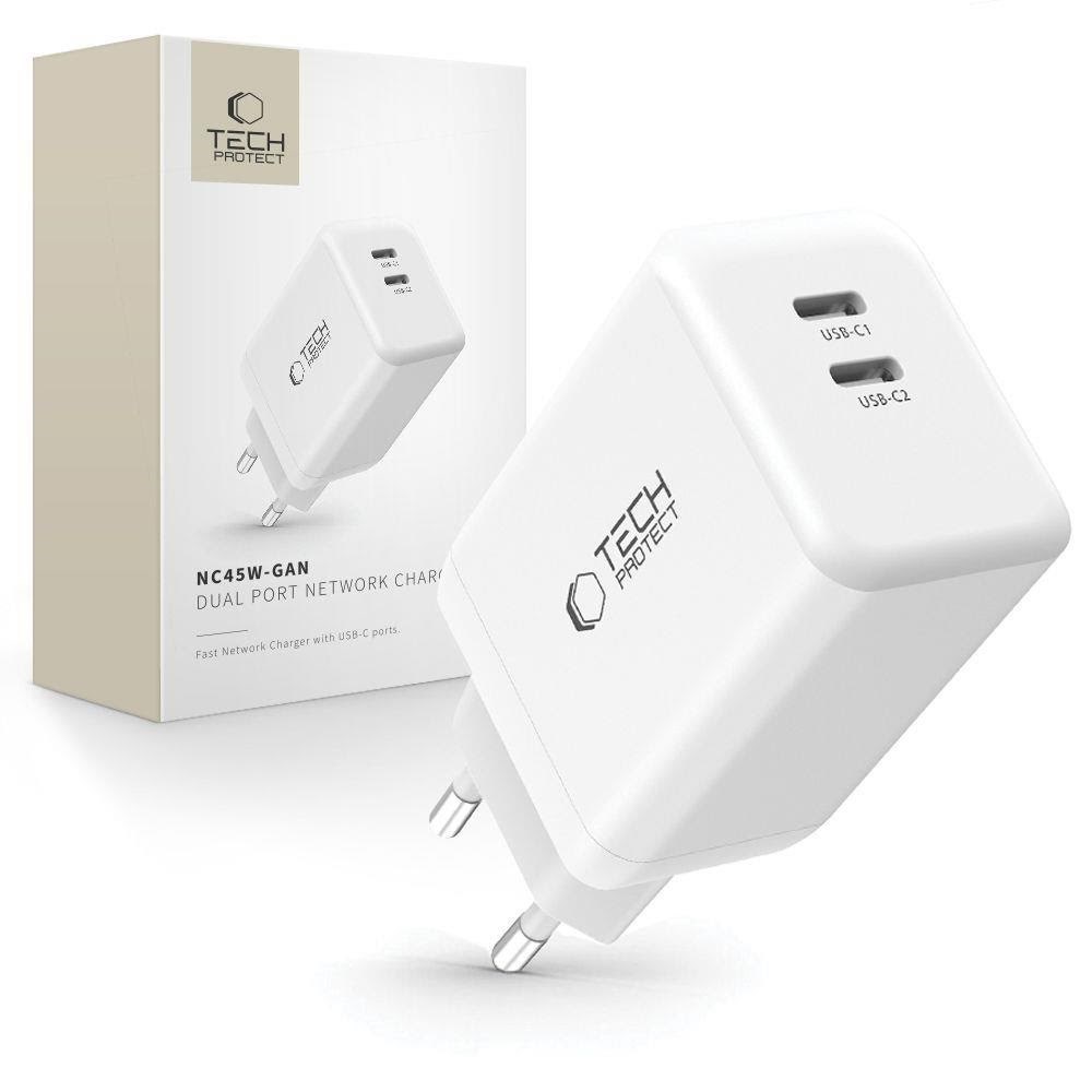 Tech-Protect NC45W-GAN 2-PORT PD45W Charger - White Mobil Oplader 5906302372393