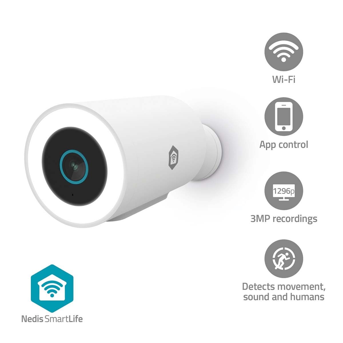 Nedis SmartLife udendørskamera, Wi-Fi, 3MP, hvid Smart Home WIFICO15CWT