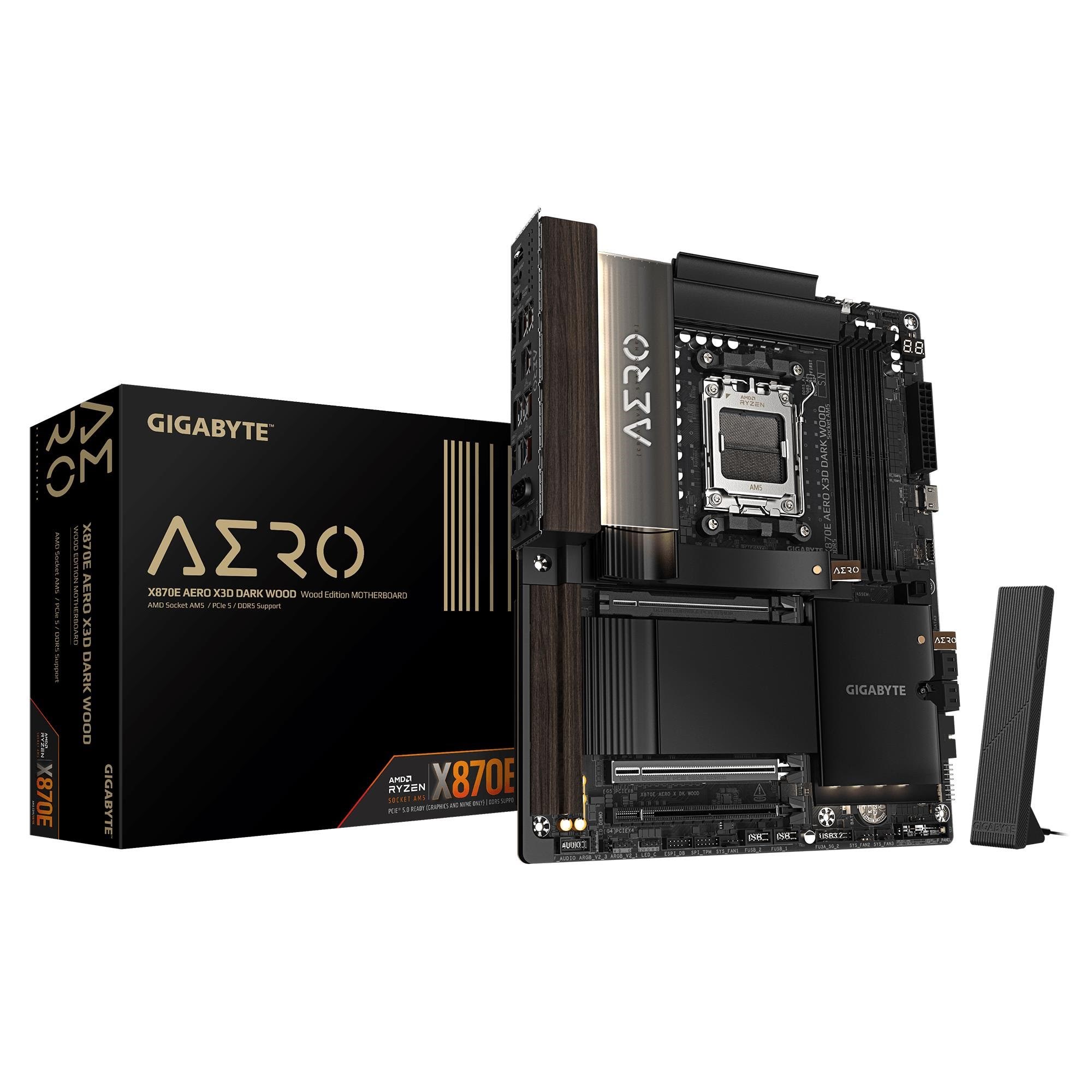 GIGABYTE X870E æRO X3D DARK WOOD Bundkort - AMD X870E - AMD AM5 - DDR5 RAM - ATX