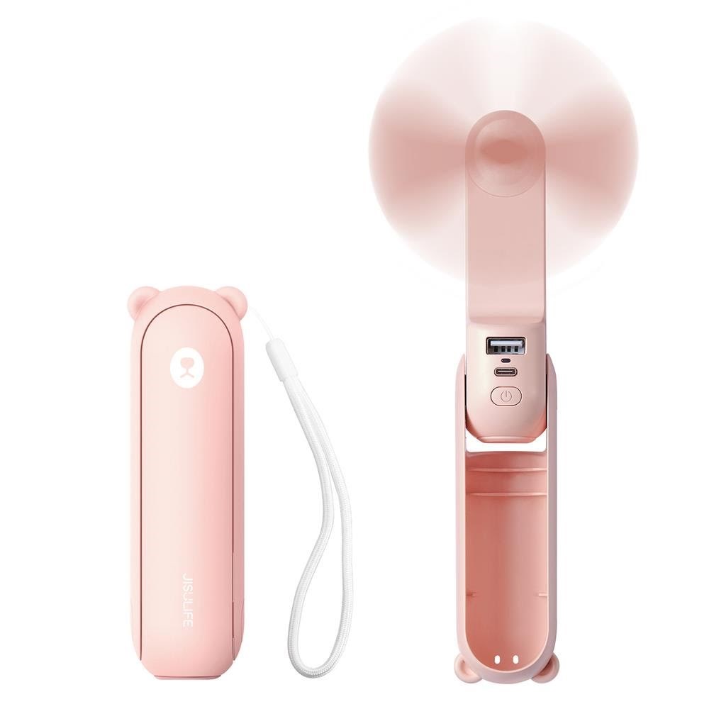 Jisulife Handheld Fan Life8 Portable USB Fan with Power Bank Function 2000mAh and Flashlight - Pink Klimaventilator 6975061536635