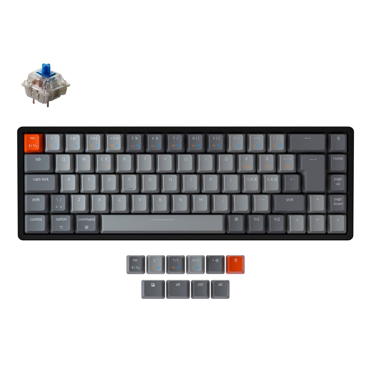 Keychron K6 RGB Aluminium Wireless Hot Swap Gateron Blue - Gaming Tastatur - Uden Numpad - Nordisk - Sort Tastatur K6-Q2-BO