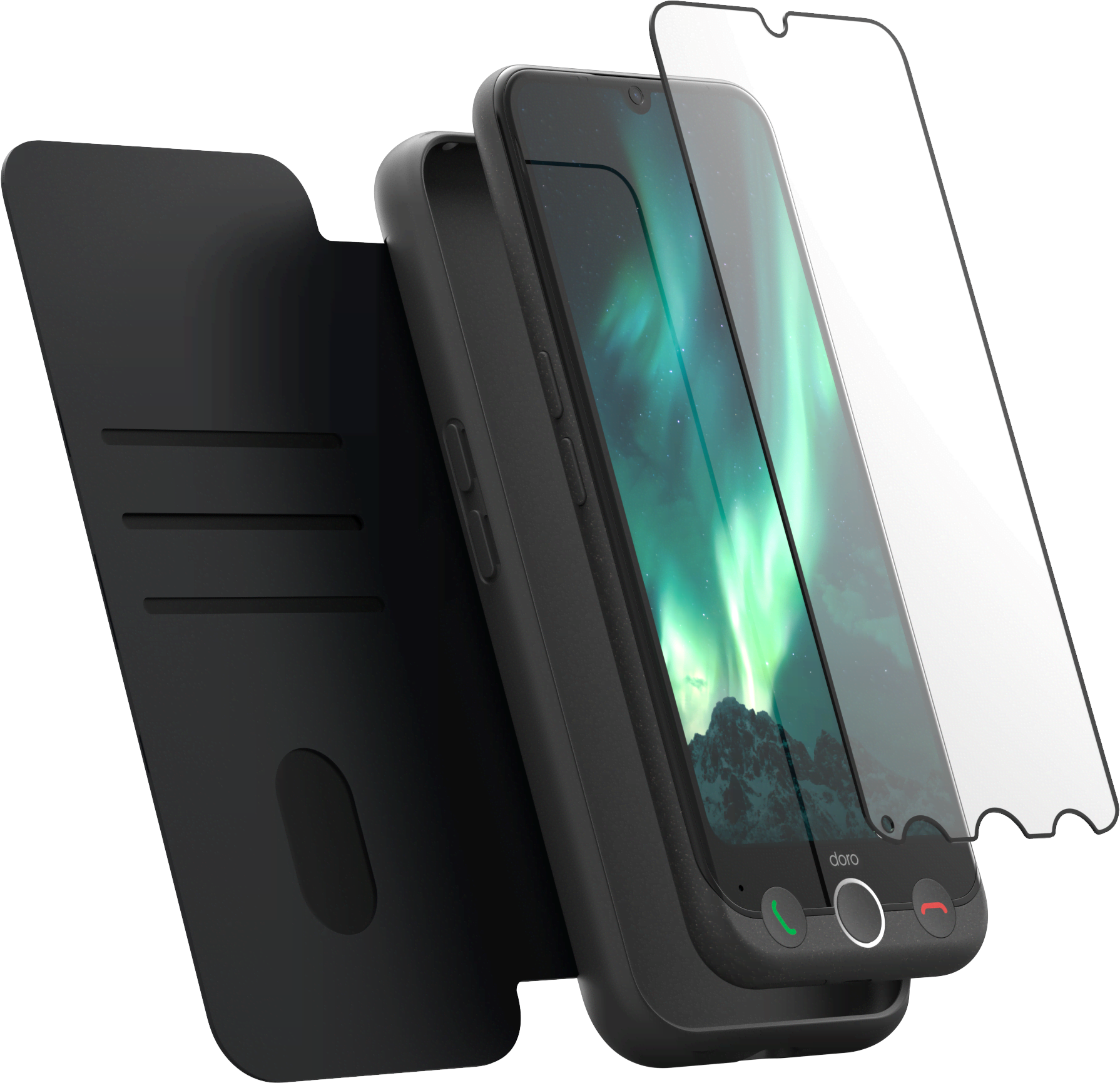 Doro Aurora A31 Plus 128GB/6GB - Graphite (A31 Incl. Wallet Case & Protective Glass) Mobiltelefon Grå 8963