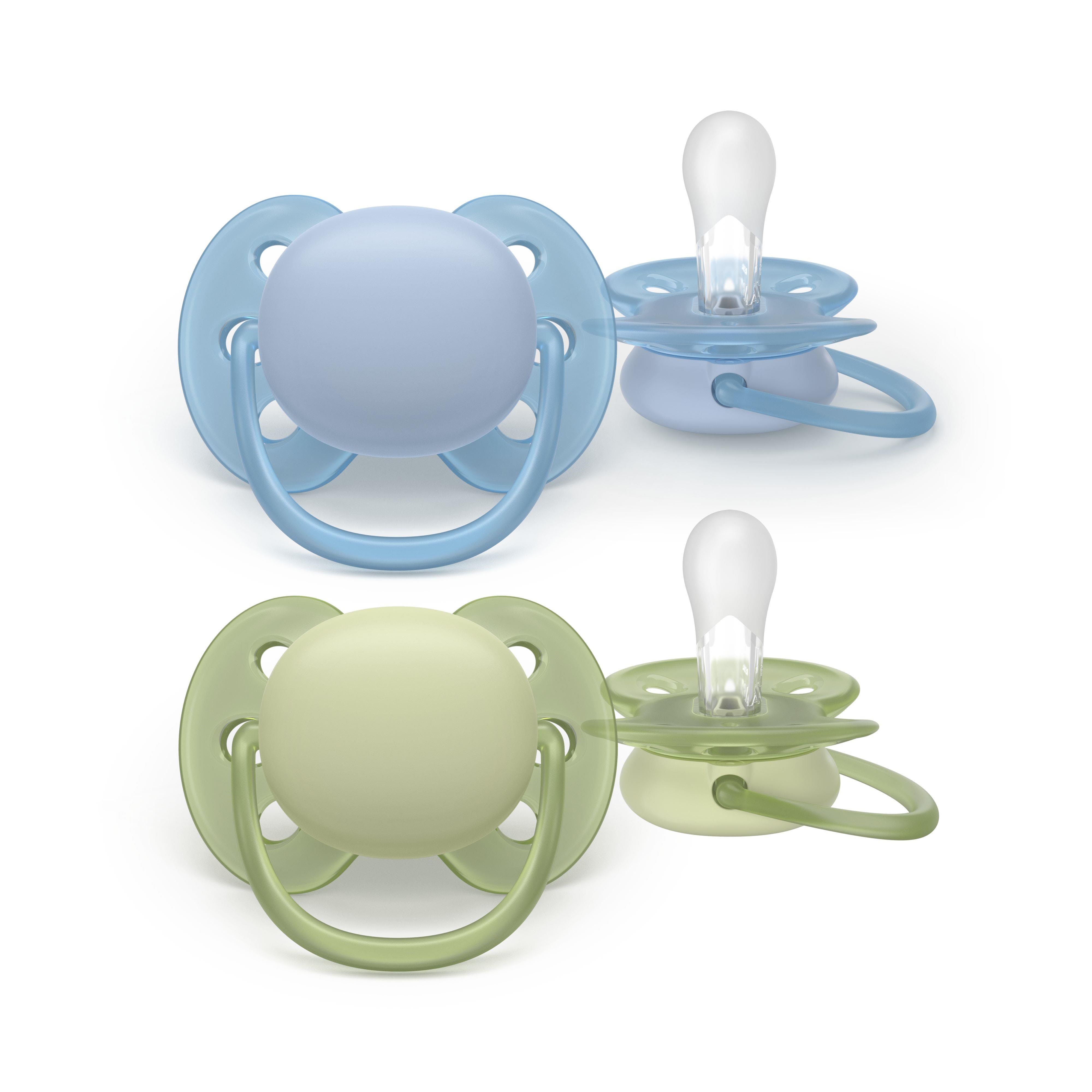 Philips Avent Pacifier ultra soft 2 pack 0-6 mdr. blå/grøn Babyudstyr SCF091/37