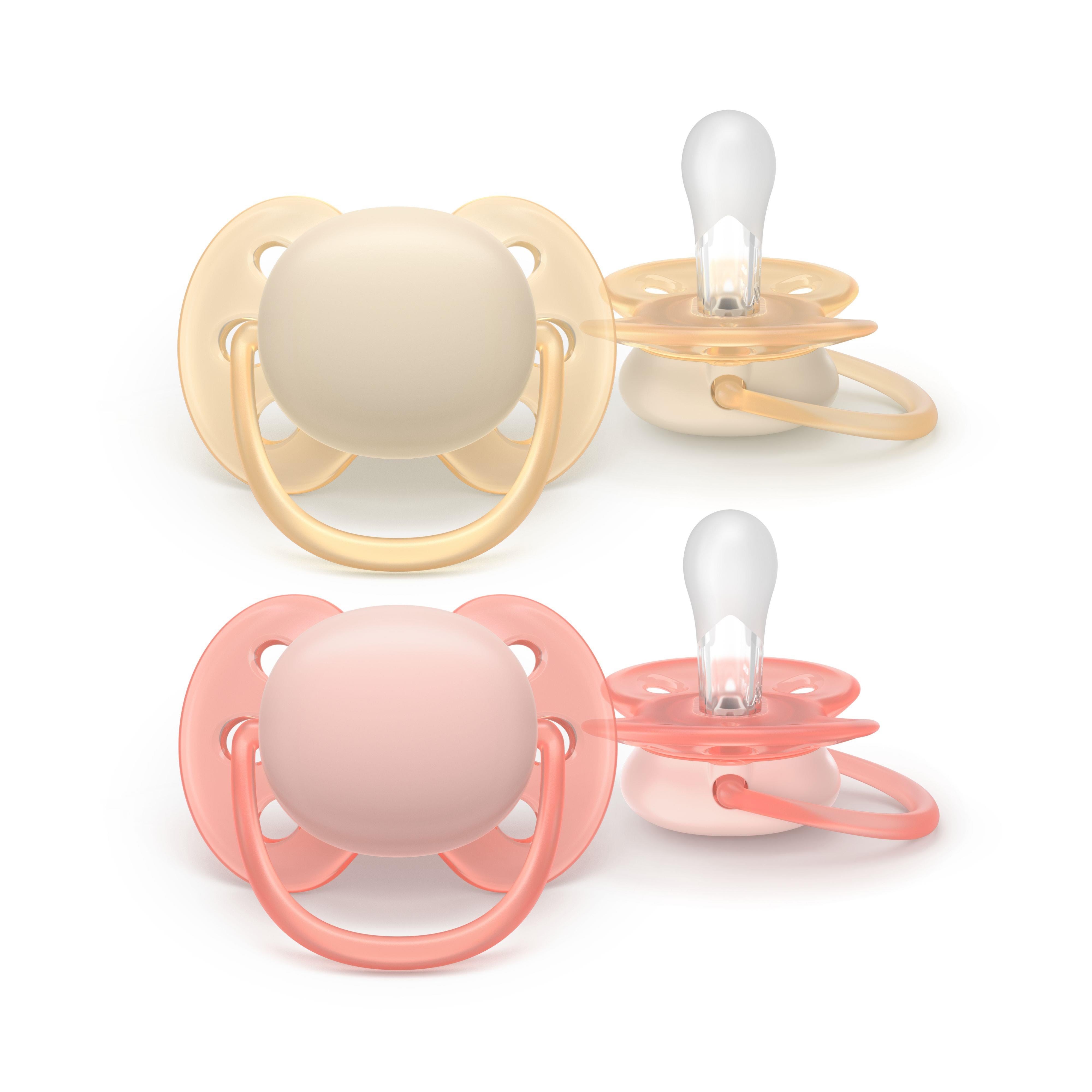 Philips Avent Pacifier ultra soft 2 pack 0-6 mdr. gul/rød Babyudstyr SCF091/38