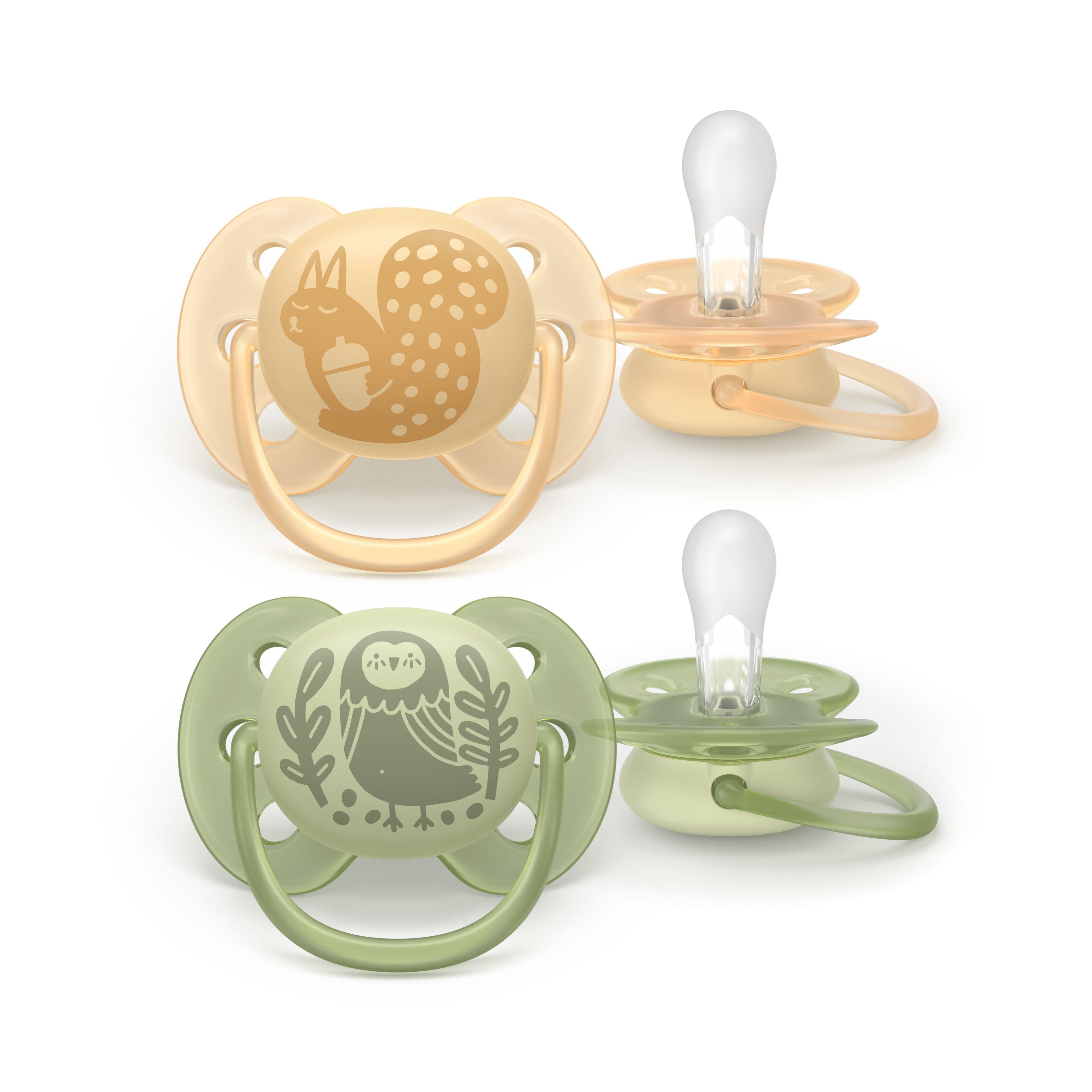 Philips Avent Pacifier ultra soft 2 pack 6-18 mdr. gul/grøn Babyudstyr SCF091/46