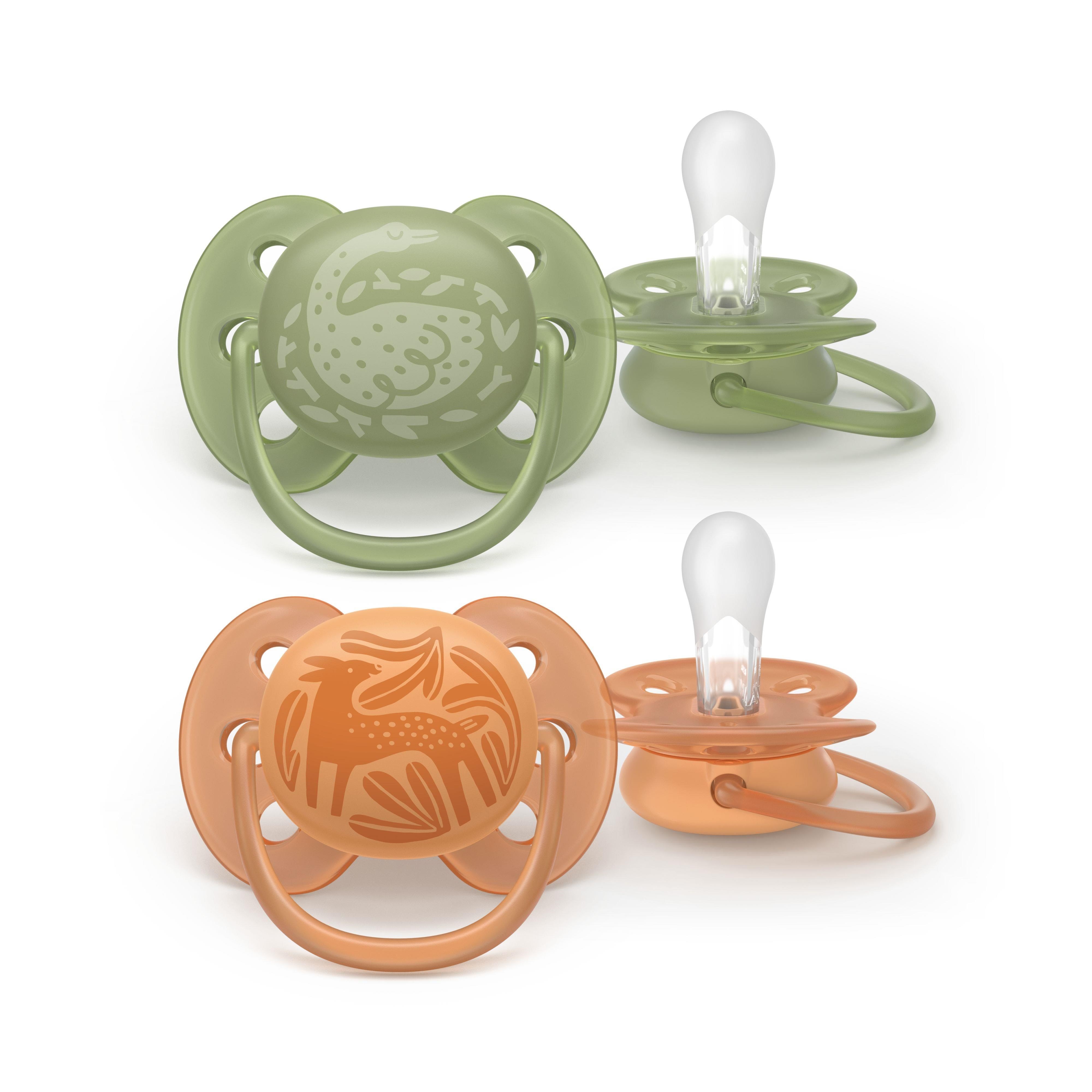 Philips Avent Pacifier ultra soft 2 pack 18+ mdr. grøn/orange Babyudstyr SCF093/06