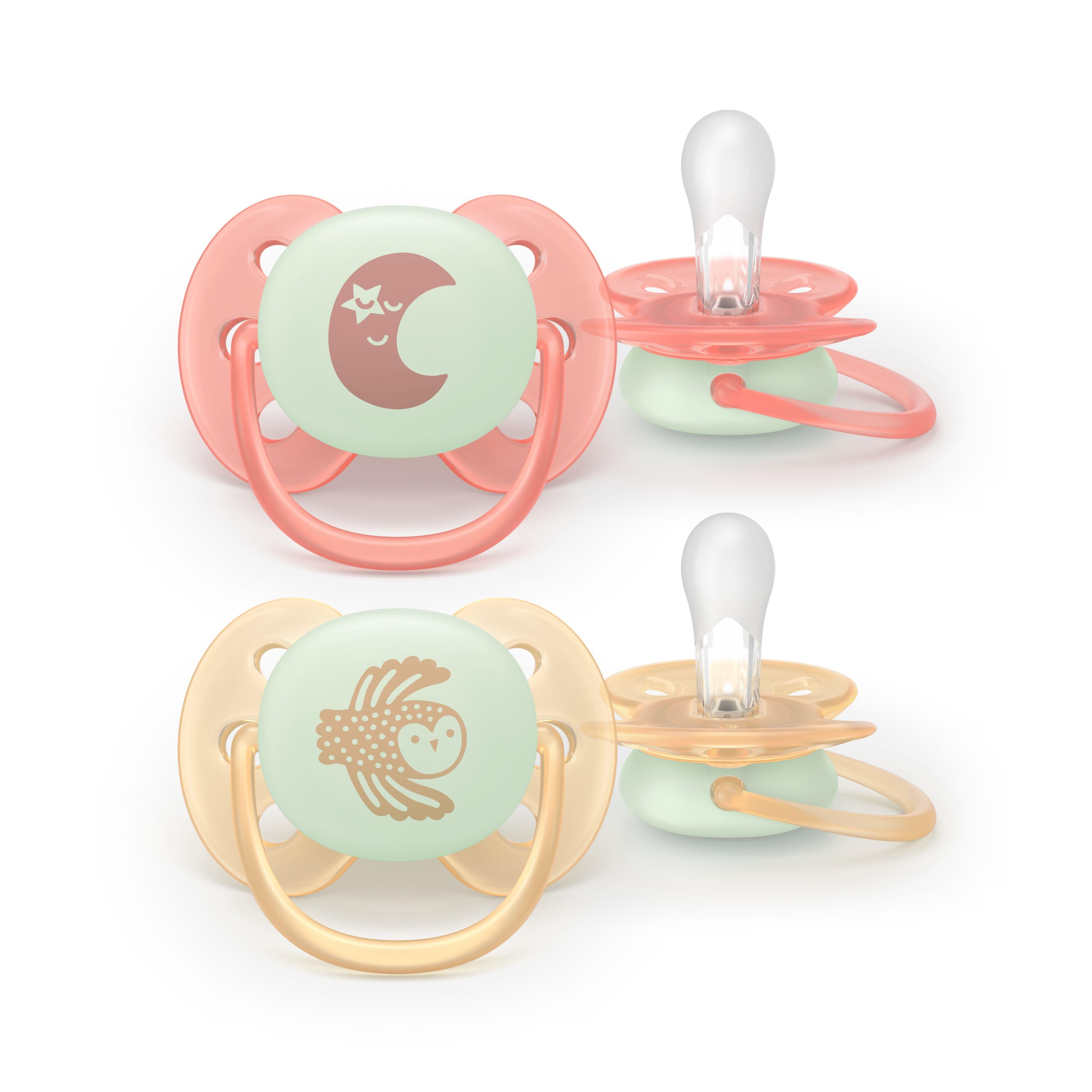 Philips Avent Pacifier ultra soft nighttime 2 pack 0-6 mdr. rød/gul Babyudstyr SCF094/02