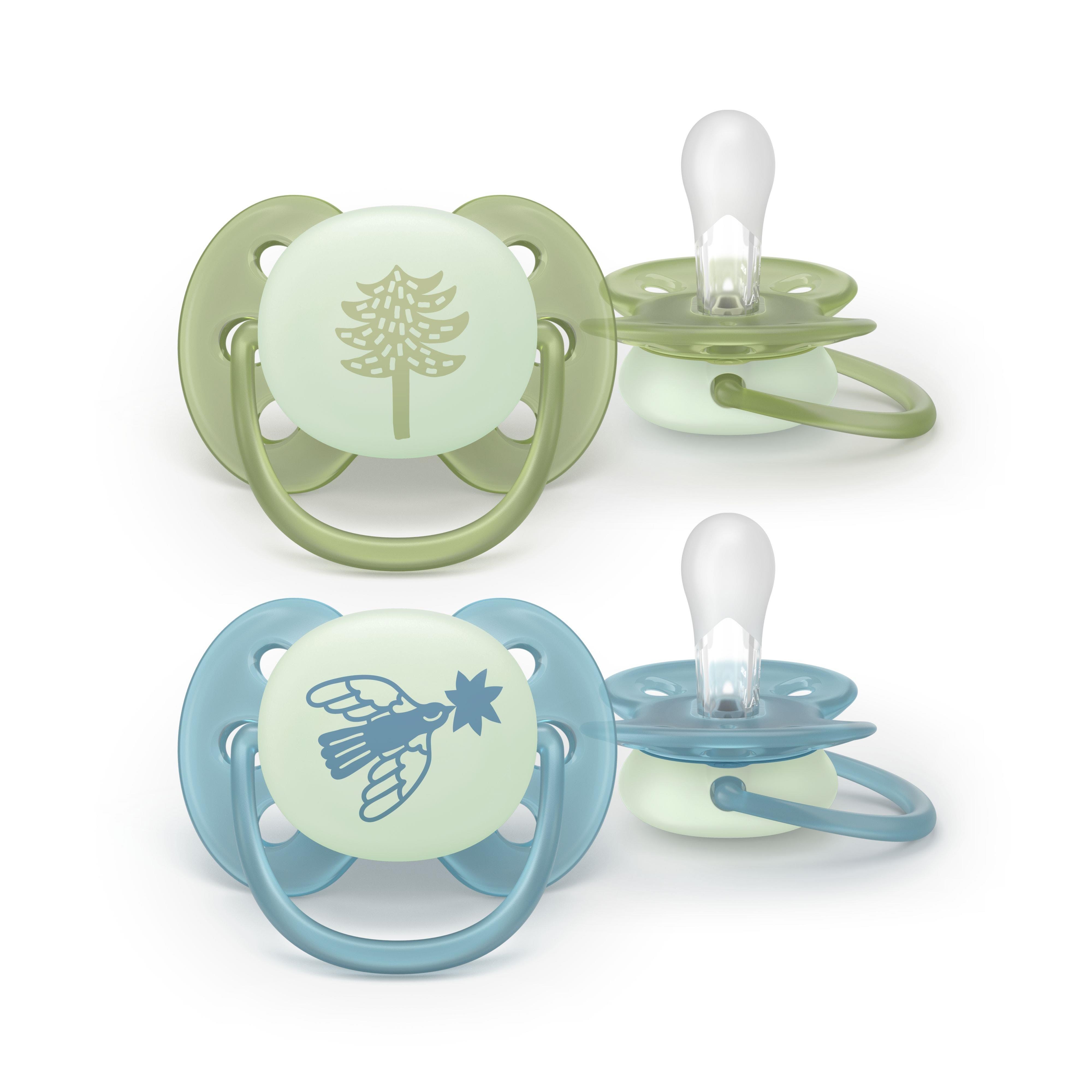 Philips Avent Pacifier ultra soft nighttime 2 pack 18+ mdr. grøn/blå Babyudstyr SCF094/05