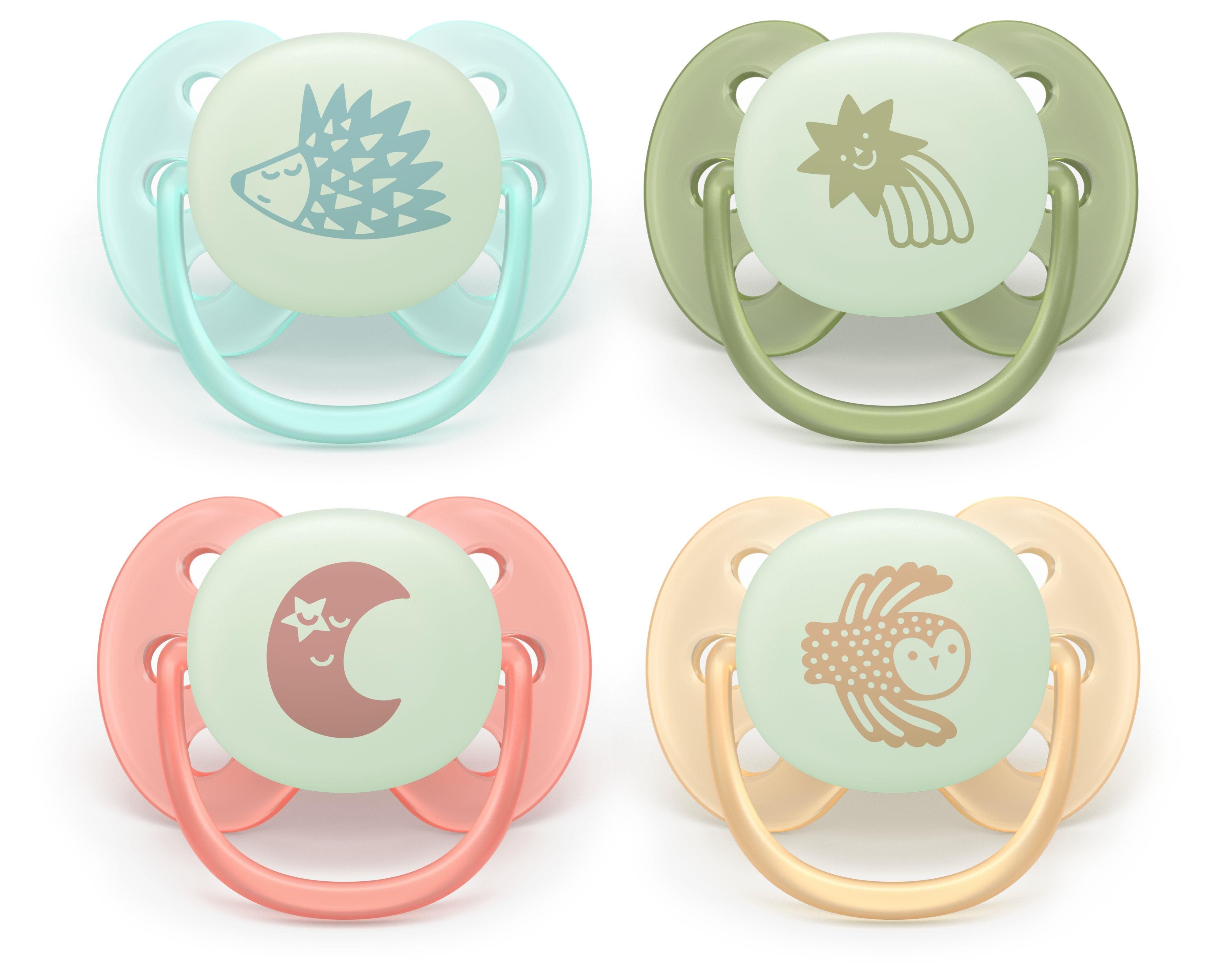 Philips Avent Pacifier ultra soft nighttime 4 pack 0-6 mdr. blå/grøn/gul/rød