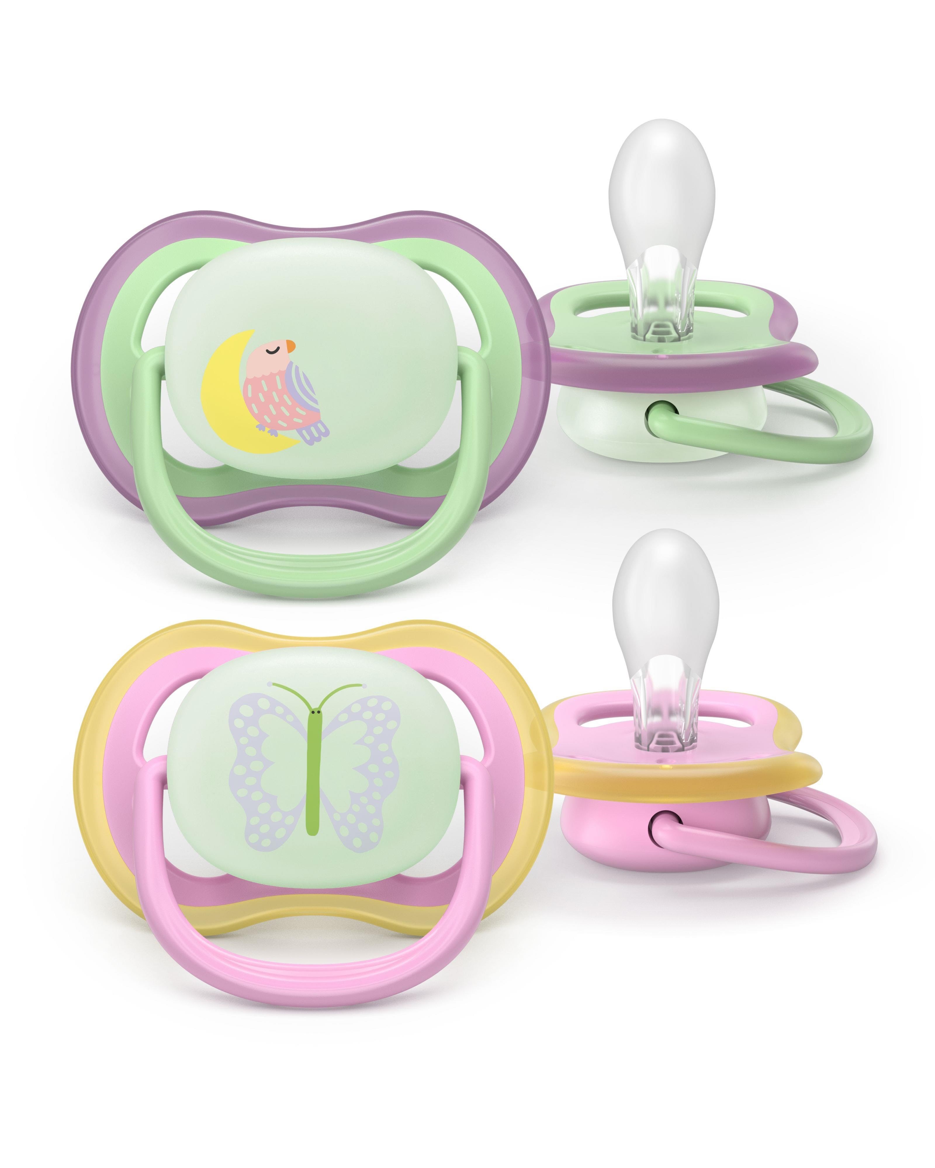 Philips Avent Pacifier ultra air nighttime 2 pack 6-18 mdr. grøn/pink Babyudstyr SCF376/29
