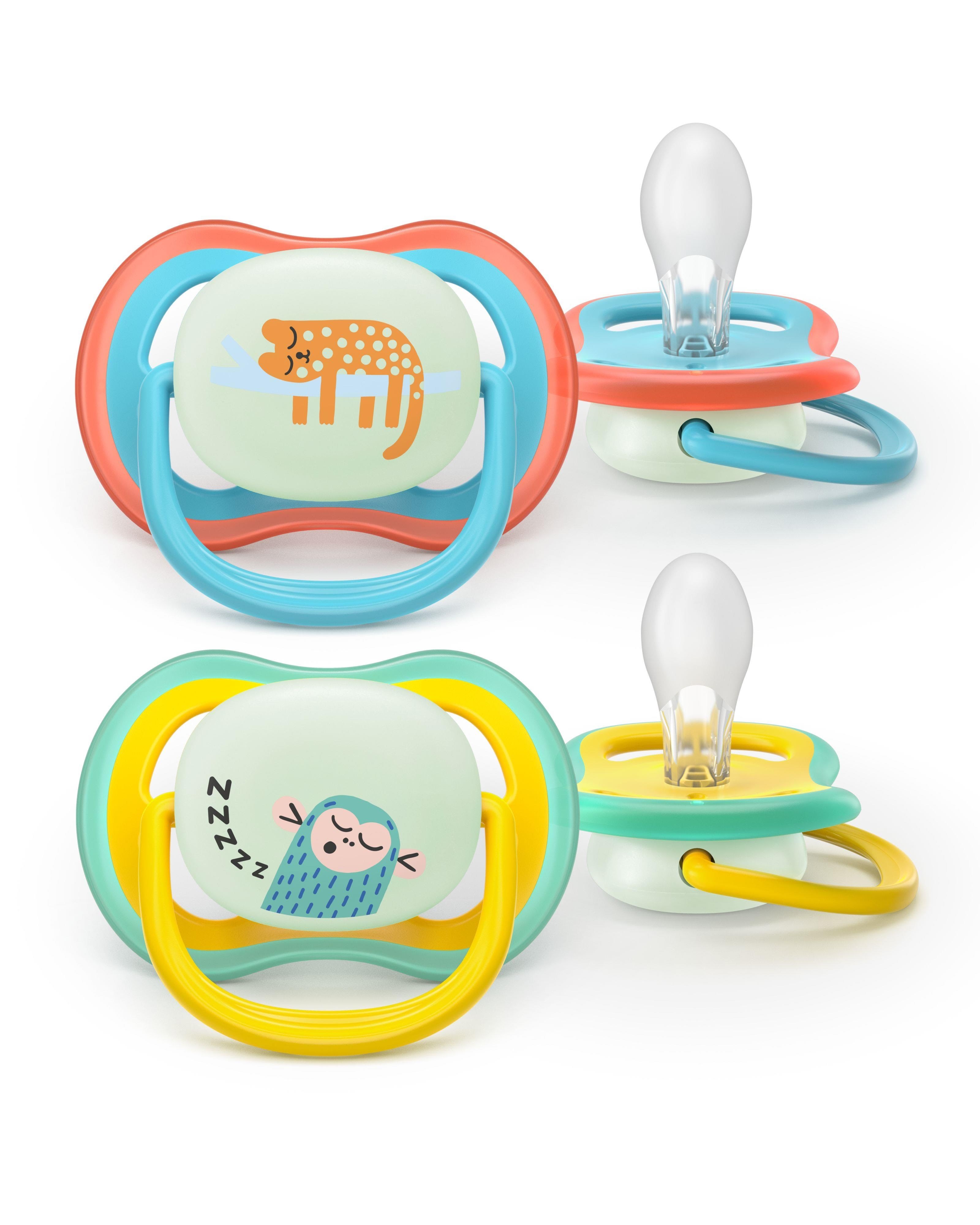 Philips Avent Pacifier ultra air nighttime 2 pack 18+ mdr. blå/gul Babyudstyr SCF376/32