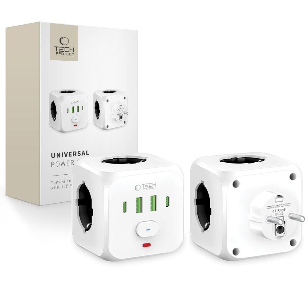 Tech-Protect PCL3x4 power strip 2x USB-A 2x USB-C 3x AC Type Schuko - white Mobil Oplader 5906302372096