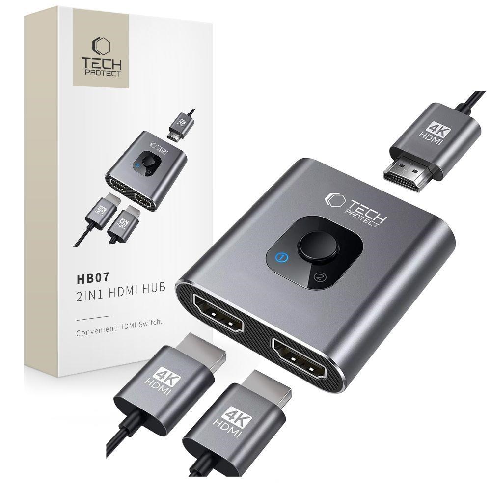 Tech-Protect HB07 HUB Adapter 2in1 HDMI 4K 60HZ - Grey USB hub - 3 ports - Grå Usb Hub 5906302360949