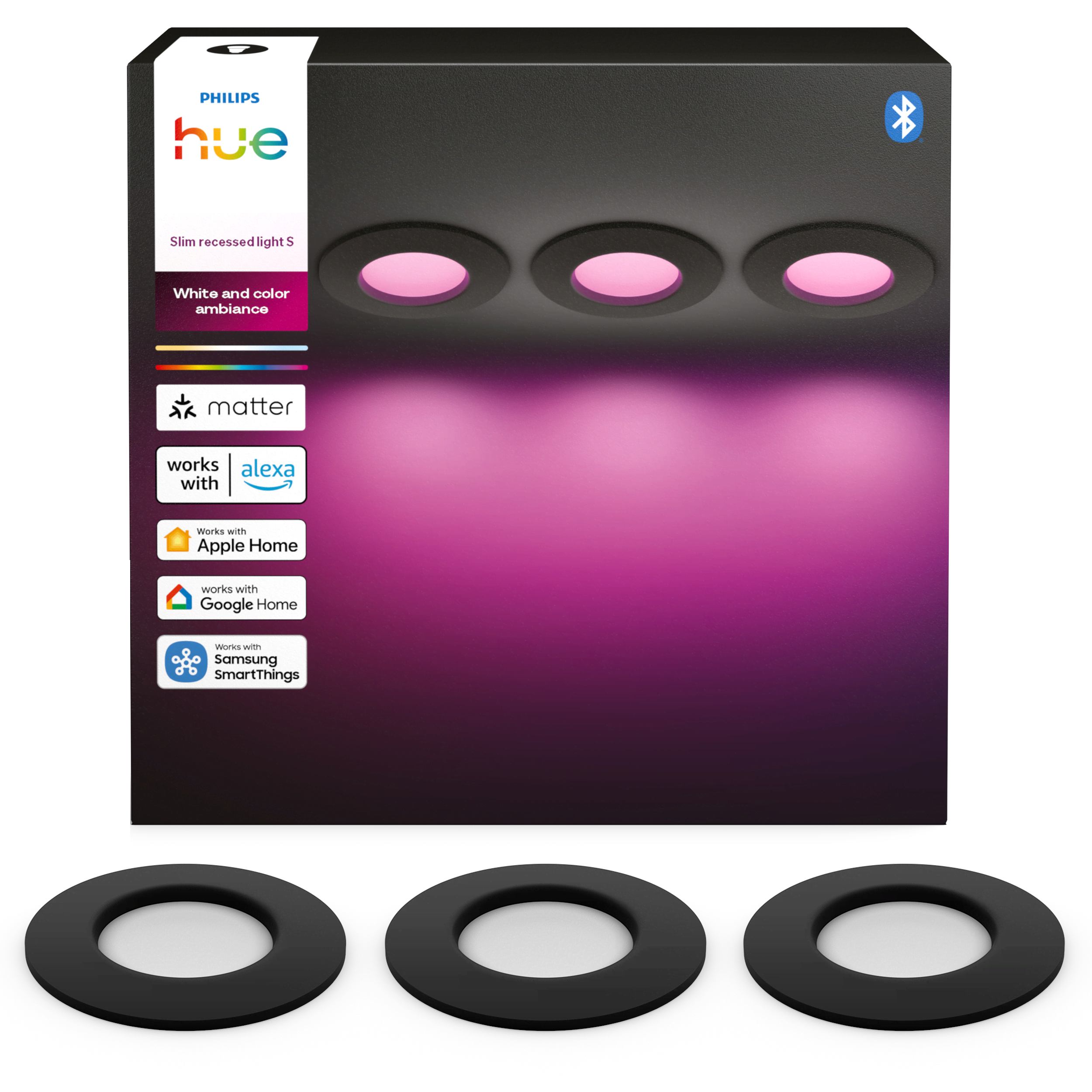 Philips Hue Slim indbygningsspot 90 mm Sort - 3-pak Smart Home 929004291102
