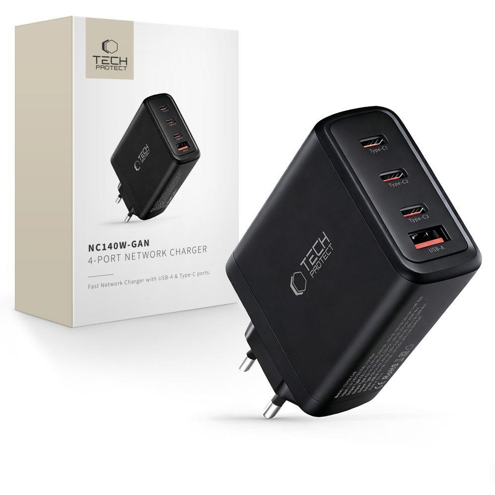 Tech-Protect NC140W-GAN 4-Ports 140W AC Charger - Black Mobil Oplader 5906302335954